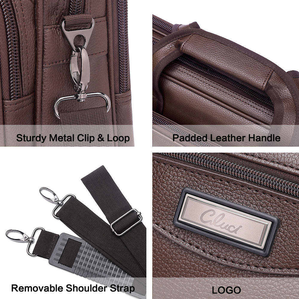 Cluci Leather Briefcase For Men Large Capacity 15.6 Inch Laptop Business Travel Shoulder Bag