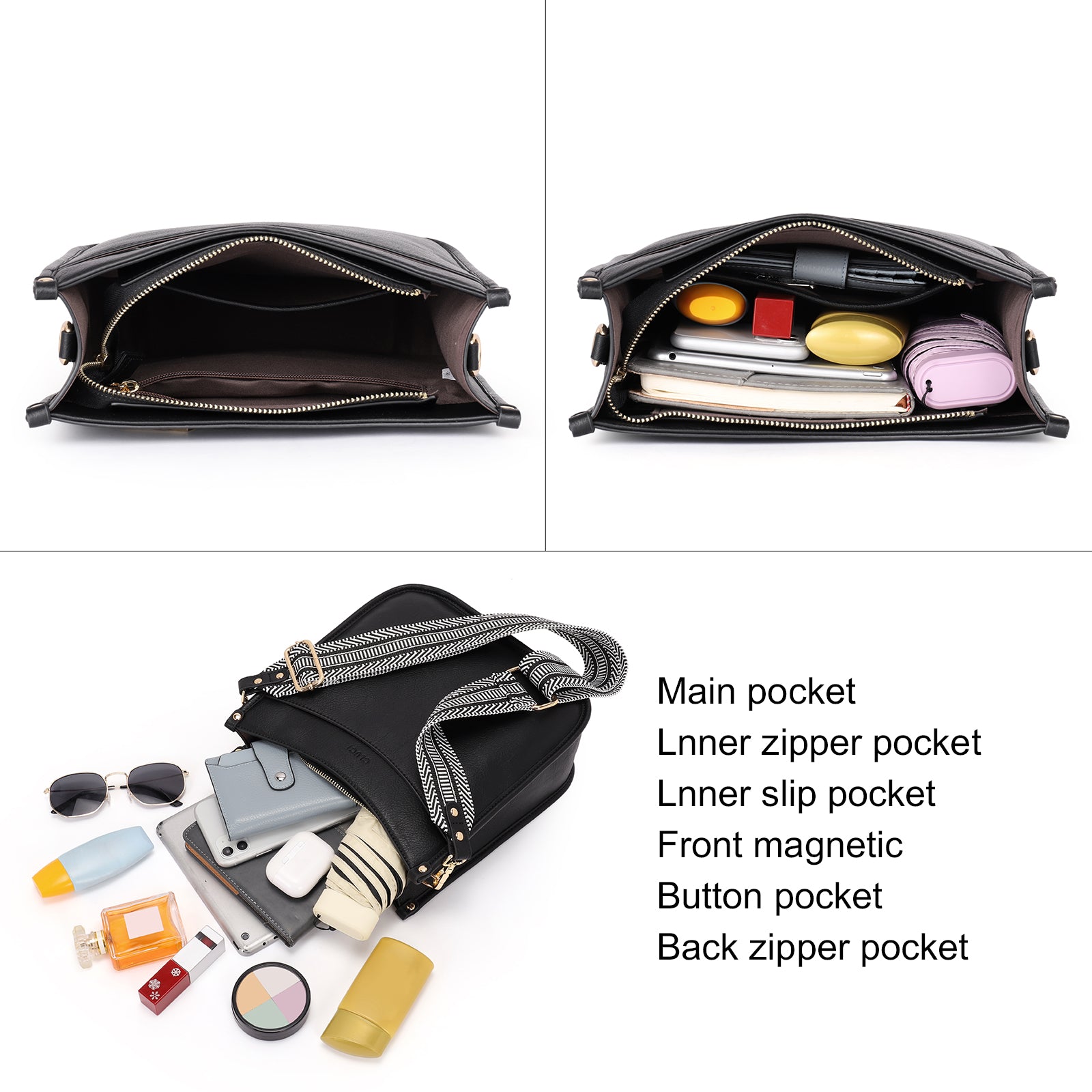 Stylish 2pcs Medium Hobo handbag and Crossbody Bag with 2 Adjust Guitar Strap