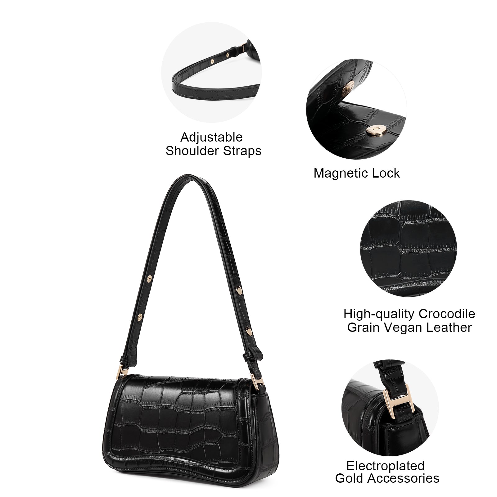 CLUCI Small Vegan Leather Shoulder Baguette Bags for Women