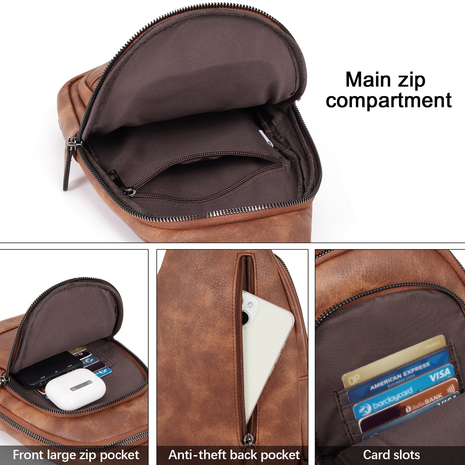 CLUCI Sling Bag for Women Crossbody Leather Large Sling Backpack Fanny Packs Chest Bag for Travel Hiking Cycling