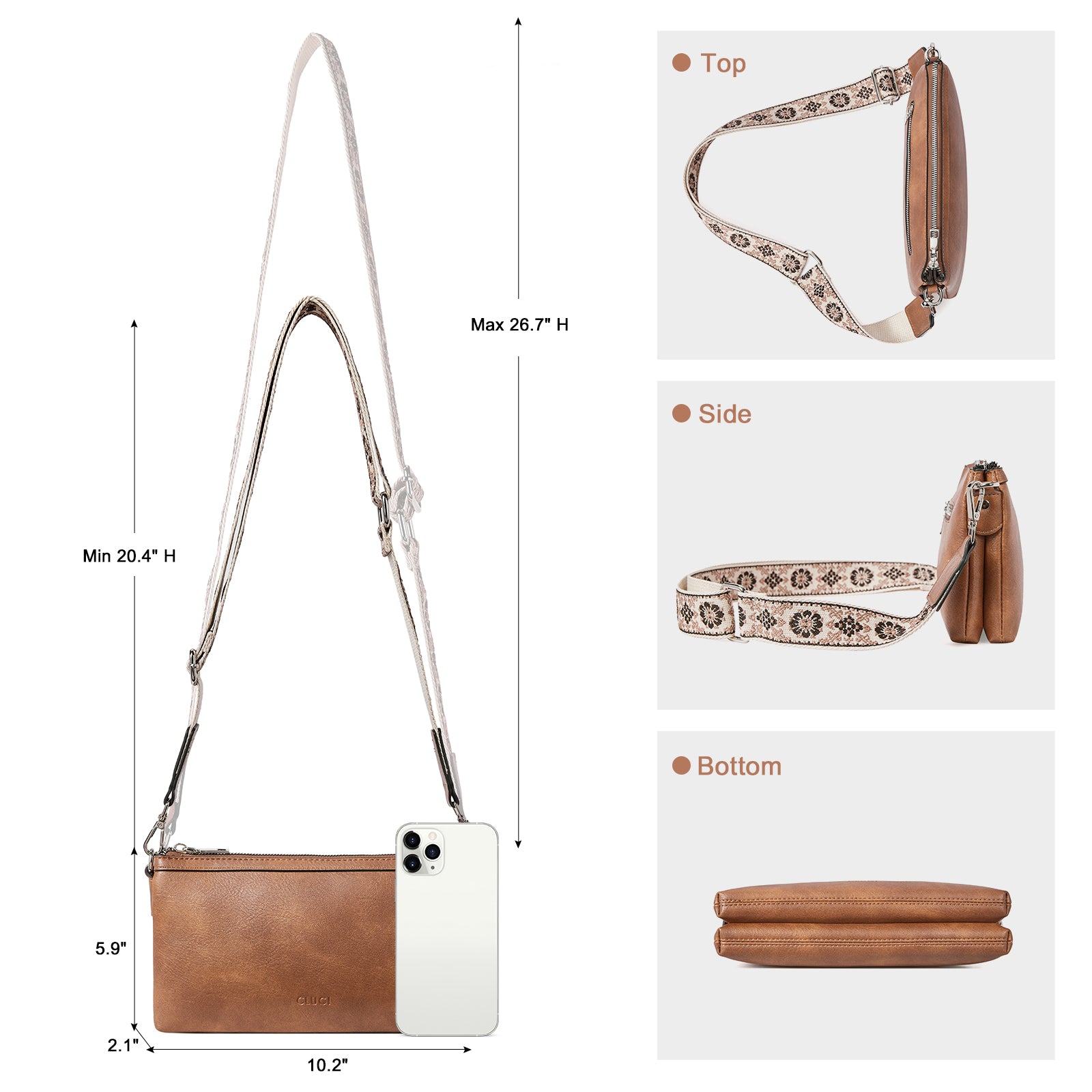 CLUCI Small Crossbody Bag for Women Trendy Vegan Leather Purse for Women Crossbody Bag with Adjustable Wide Strap