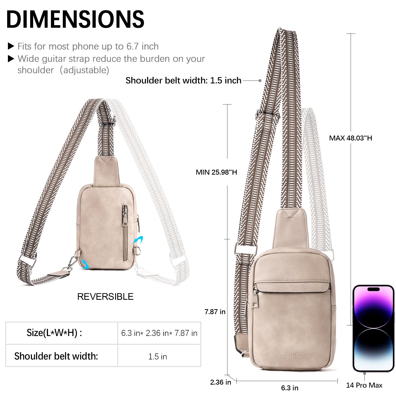 CLUCI Small Sling Bag Vegan Leather Crossbody Chest Bags Trendy Women's Fanny Pack