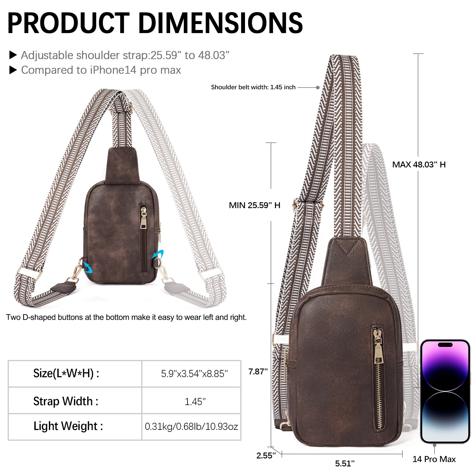 CLUCI Small Vegan Leather Sling Bag for Women  Crossbody Chest Bags Trendy
