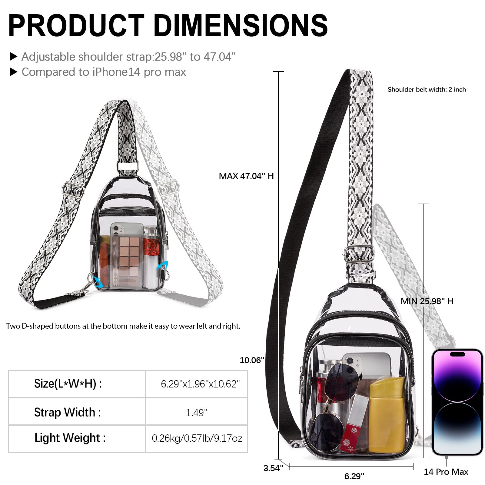 CLUCI Stadium TPU Transparent Clear Sling Bag Approved for Women with Adjustable Strap