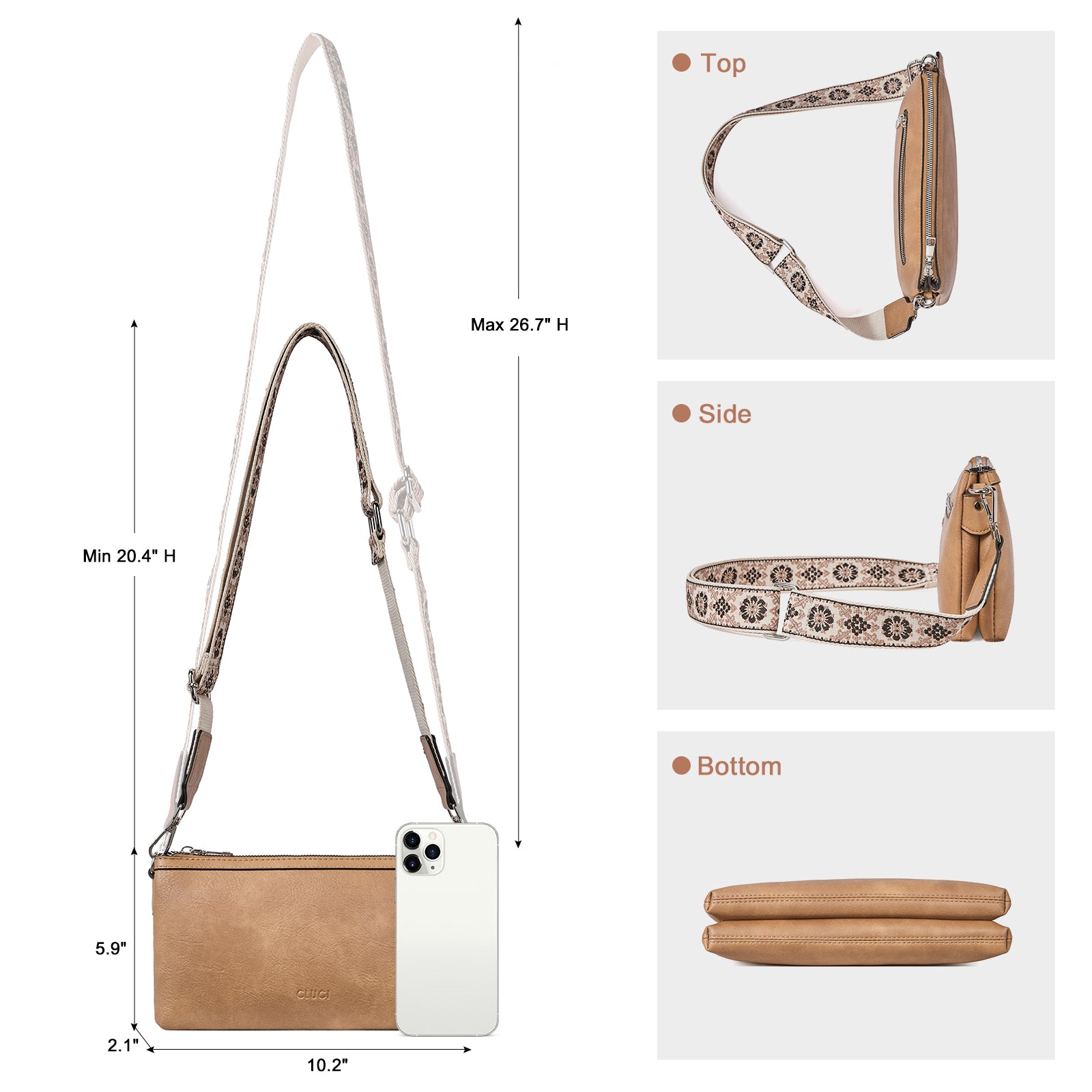 CLUCI Small Crossbody Bag for Women Trendy Vegan Leather Purse for Women Crossbody Bag with Adjustable Wide Strap
