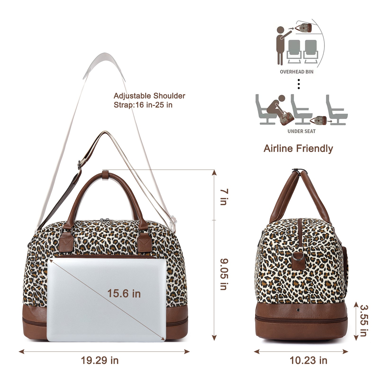 CLUCI Weekender Bags for Women Canvas Duffle Bag Travel Overnight Bags Carry On Tote with Shoe Compartment Beige with Brown
