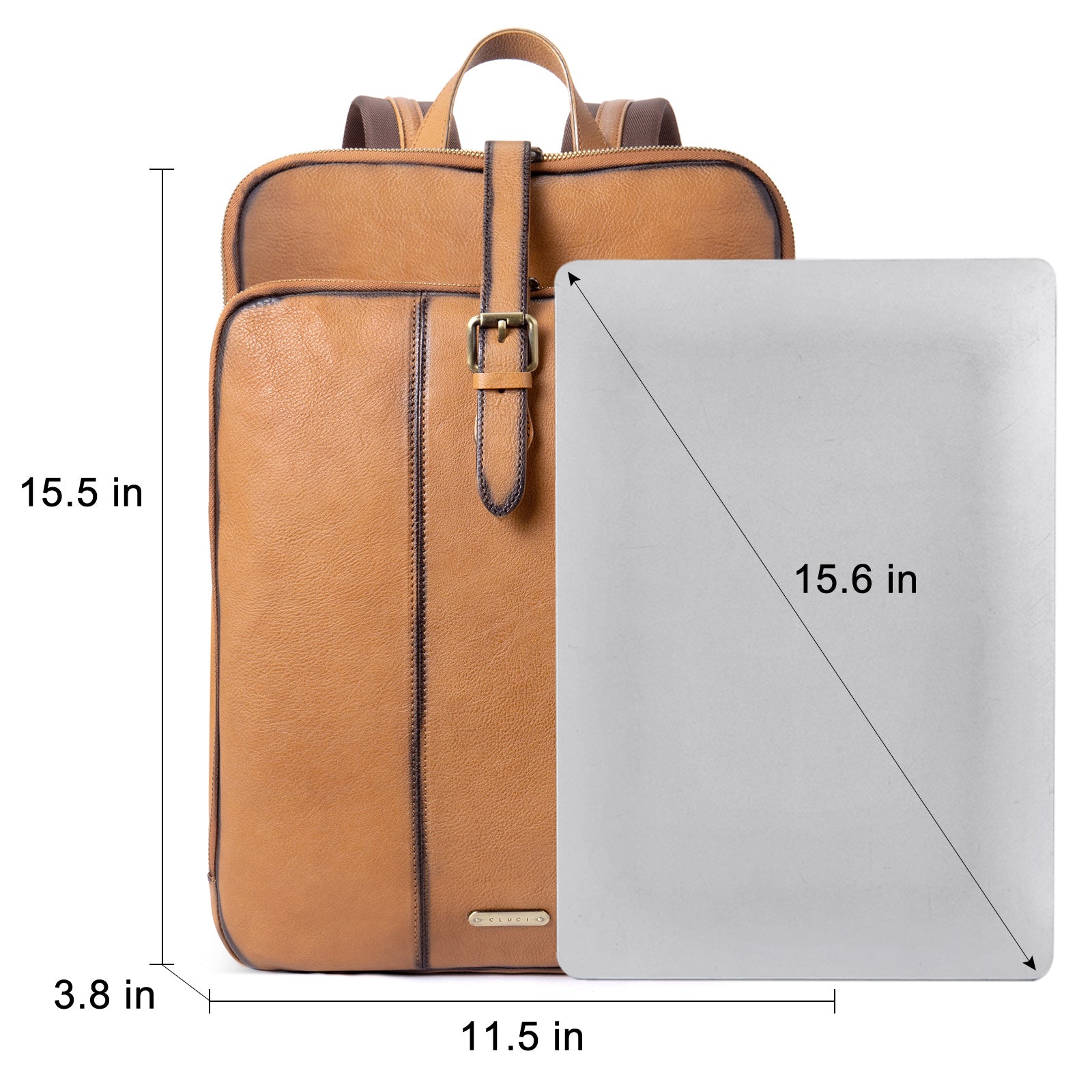 CLUCI Leather Laptop Backpack for Women Vegetable Tanned Full Grain Leather 15.6 inch Computer Bag Travel Business Daypack