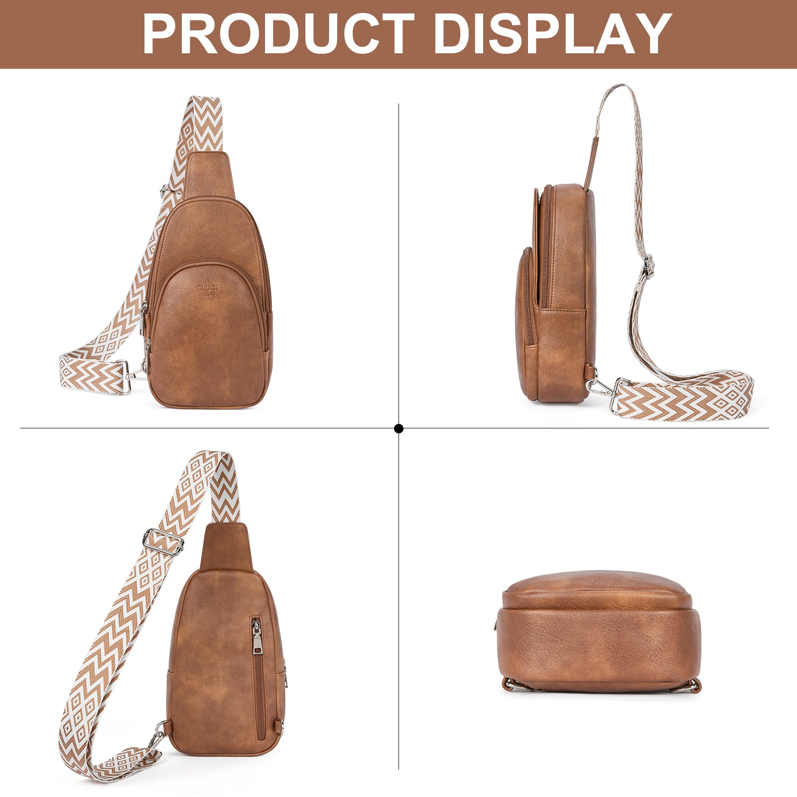 CLUCI Small PU Leather Sling Bag Crossbody Bag for Women Traveling Hiking Cycling
