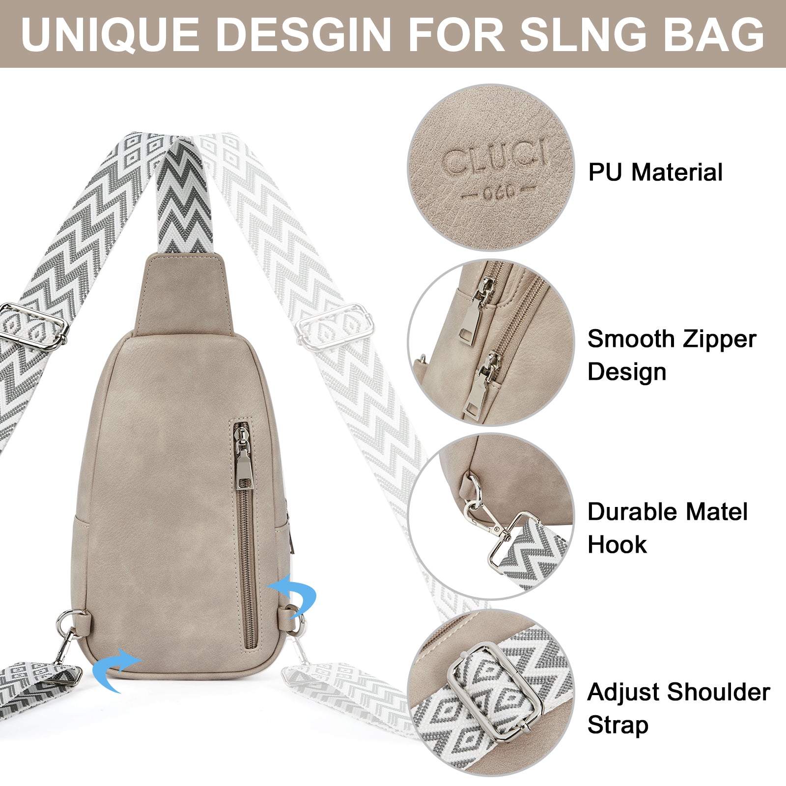 CLUCI Small PU Leather Sling Bag Crossbody Bag for Women Traveling Hiking Cycling