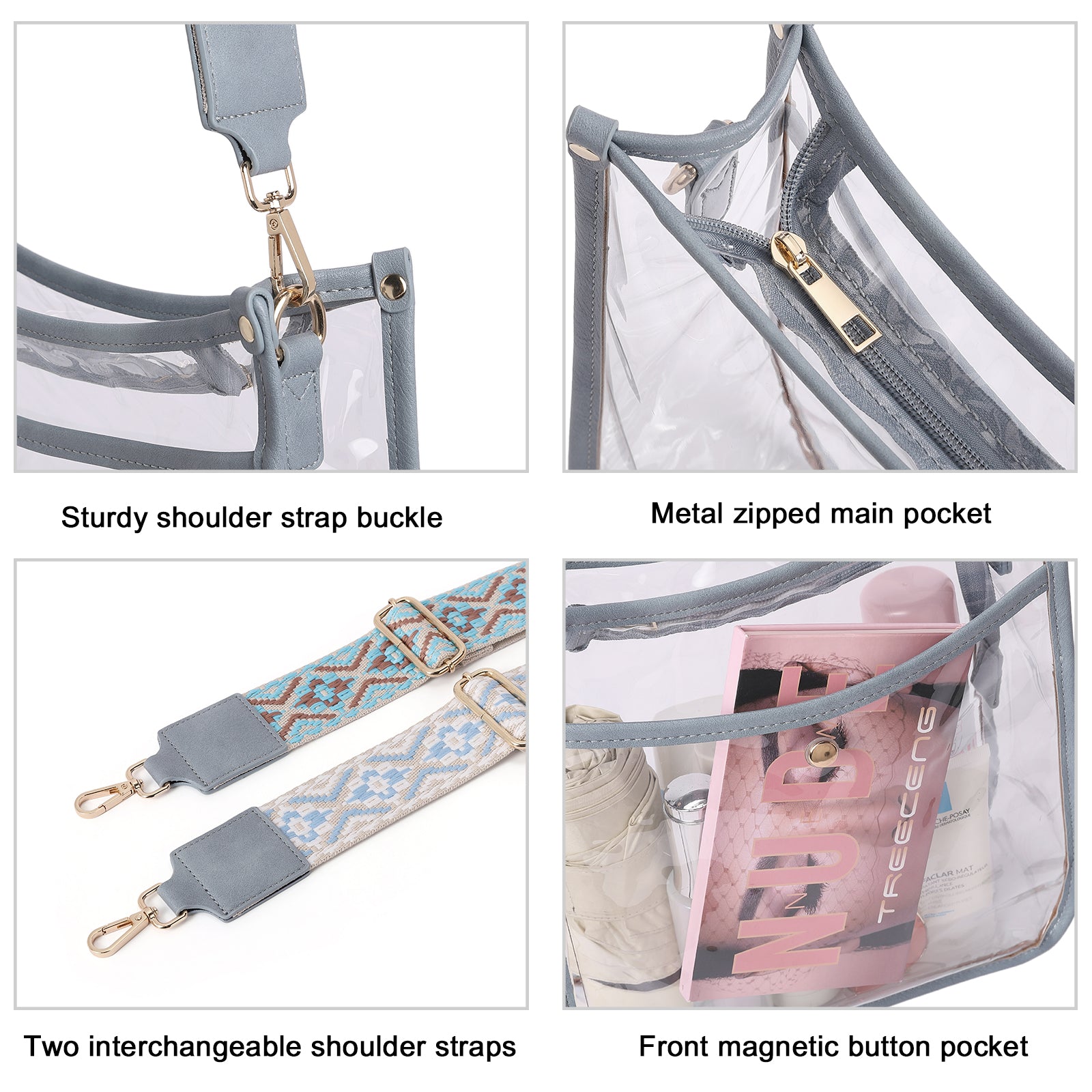 Clear Crossbody Purse Bag Stadium Approved For Women With Two Straps