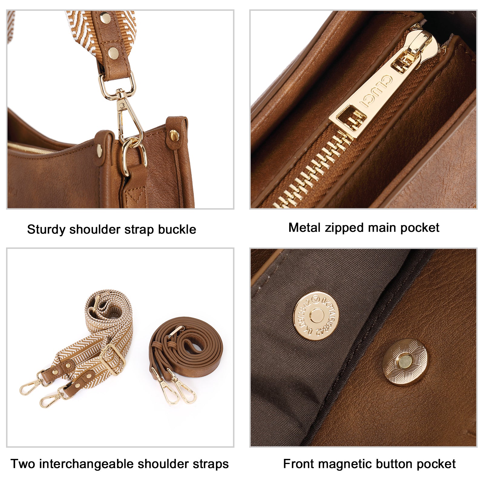Stylish 2pcs Medium Hobo handbag and Crossbody Bag with 2 Adjust Guitar Strap