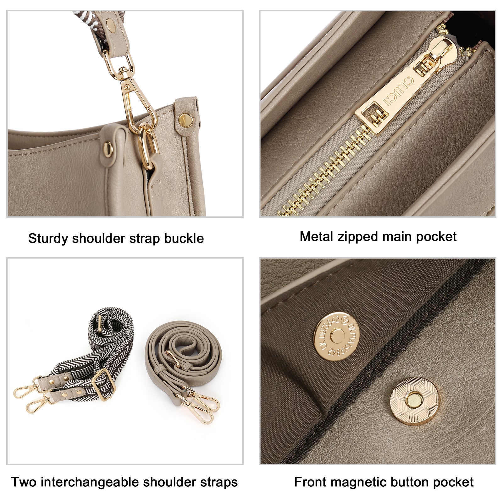 Stylish 2pcs Medium Hobo handbag and Crossbody Bag with 2 Adjust Guitar Strap