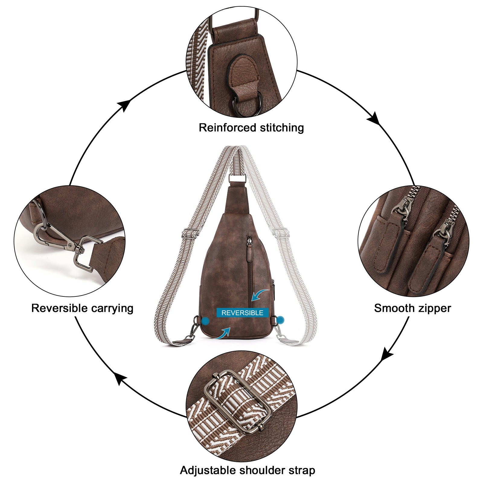 CLUCI Sling Bag for Women Crossbody Leather Large Sling Backpack Fanny Packs Chest Bag for Travel Hiking Cycling