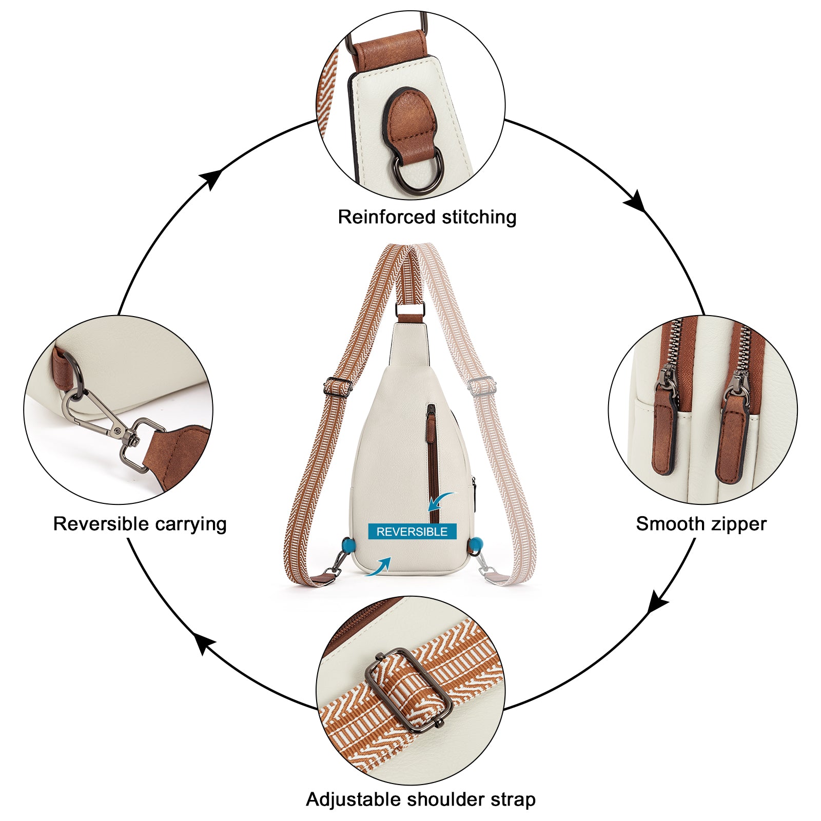CLUCI Sling Bag for Women Crossbody Leather Large Sling Backpack Fanny Packs Chest Bag for Travel Hiking Cycling