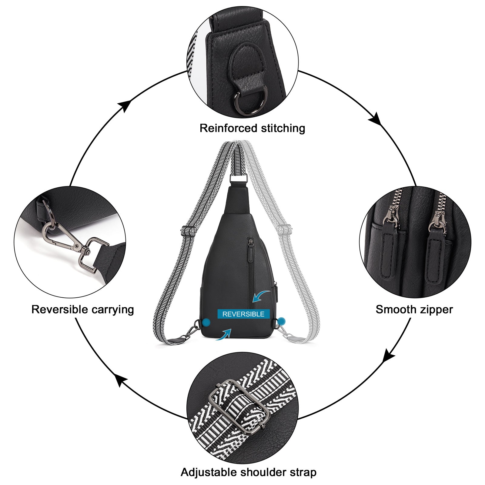 CLUCI Sling Bag for Women Crossbody Leather Large Sling Backpack Fanny Packs Chest Bag for Travel Hiking Cycling