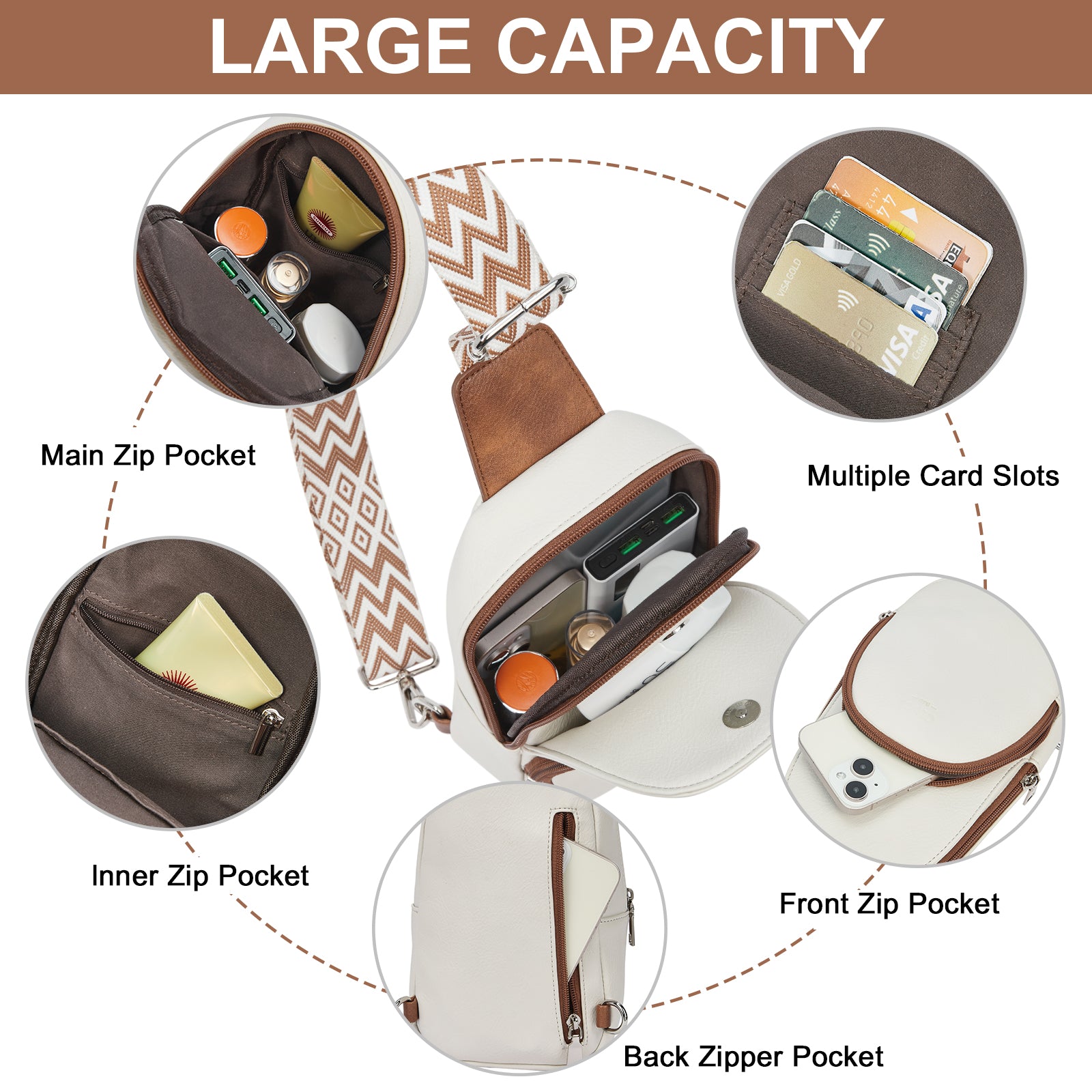 CLUCI Small PU Leather Sling Bag Crossbody Bag for Women Traveling Hiking Cycling