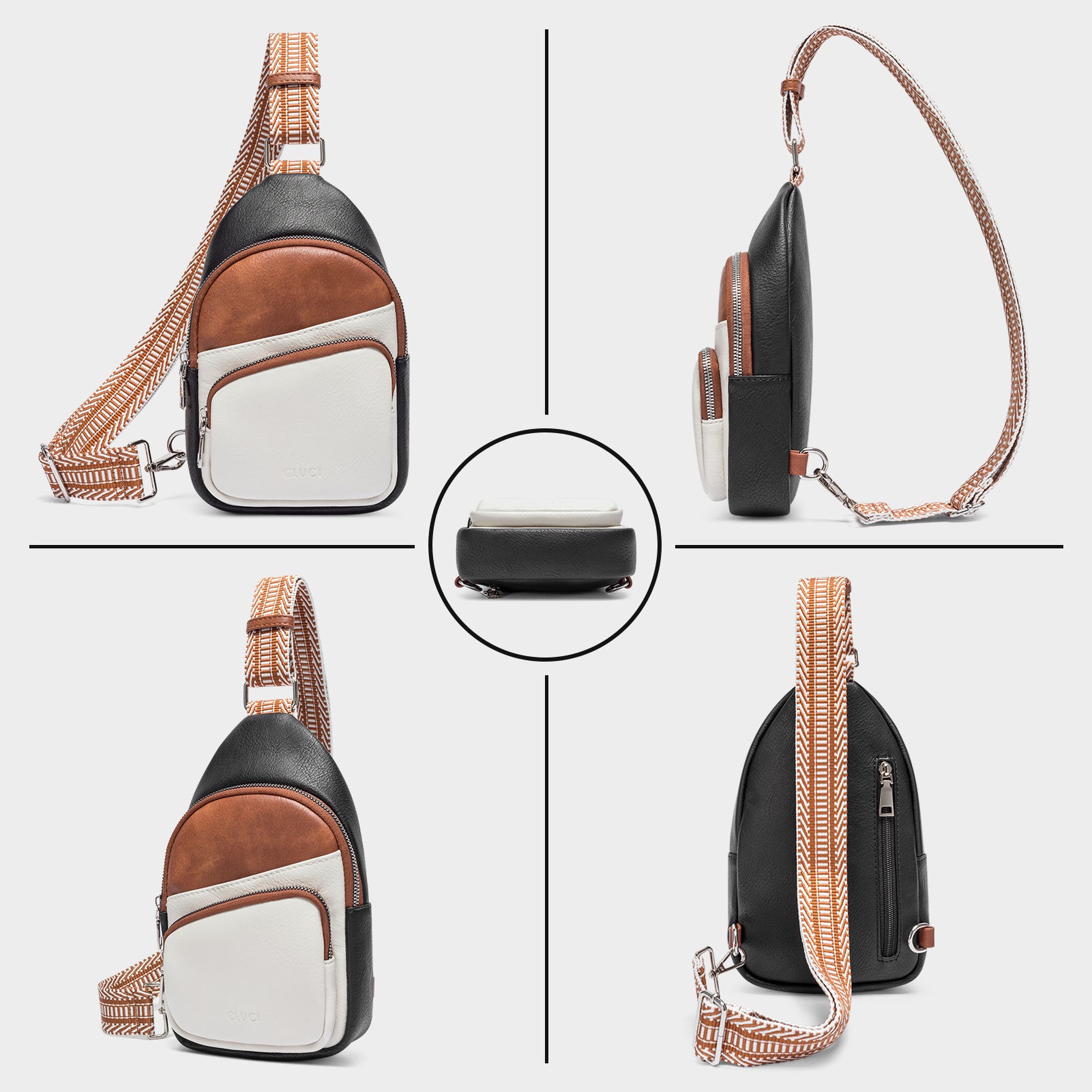 CLUCI Vegan Leather Sling Bag for Women Fanny Pack Crossbody Bags Chest Bag With Guitar Strap