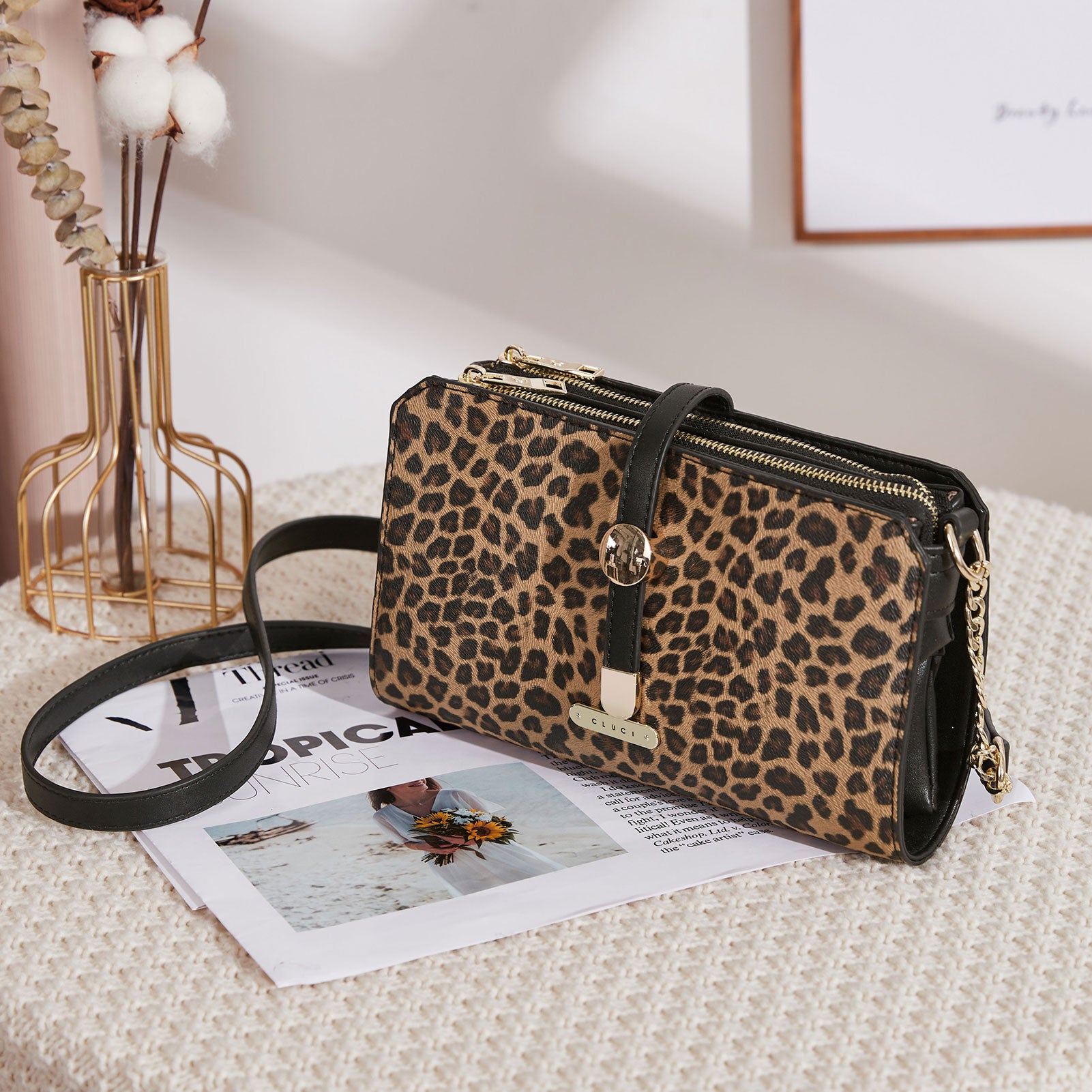CLUCI Leather Crossbody Bags for Women Small Vintage Shoulder Purses Fashion Travel Bag with Adjustable Strap