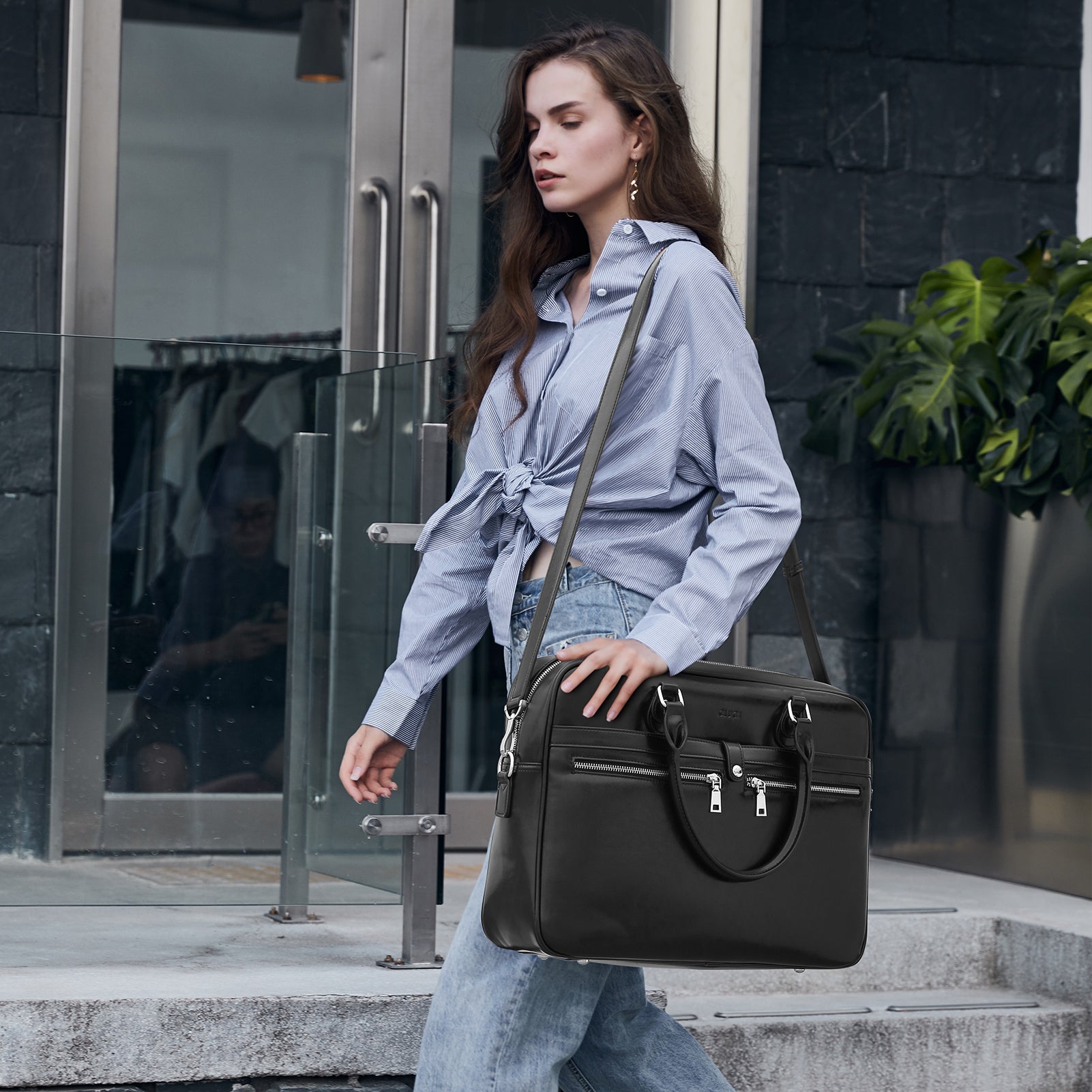 CLUCI Briefcase for Women Oil Wax Leather 15.6 Inch Laptop Slim Business Large Capacity Ladies Shoulder Bags