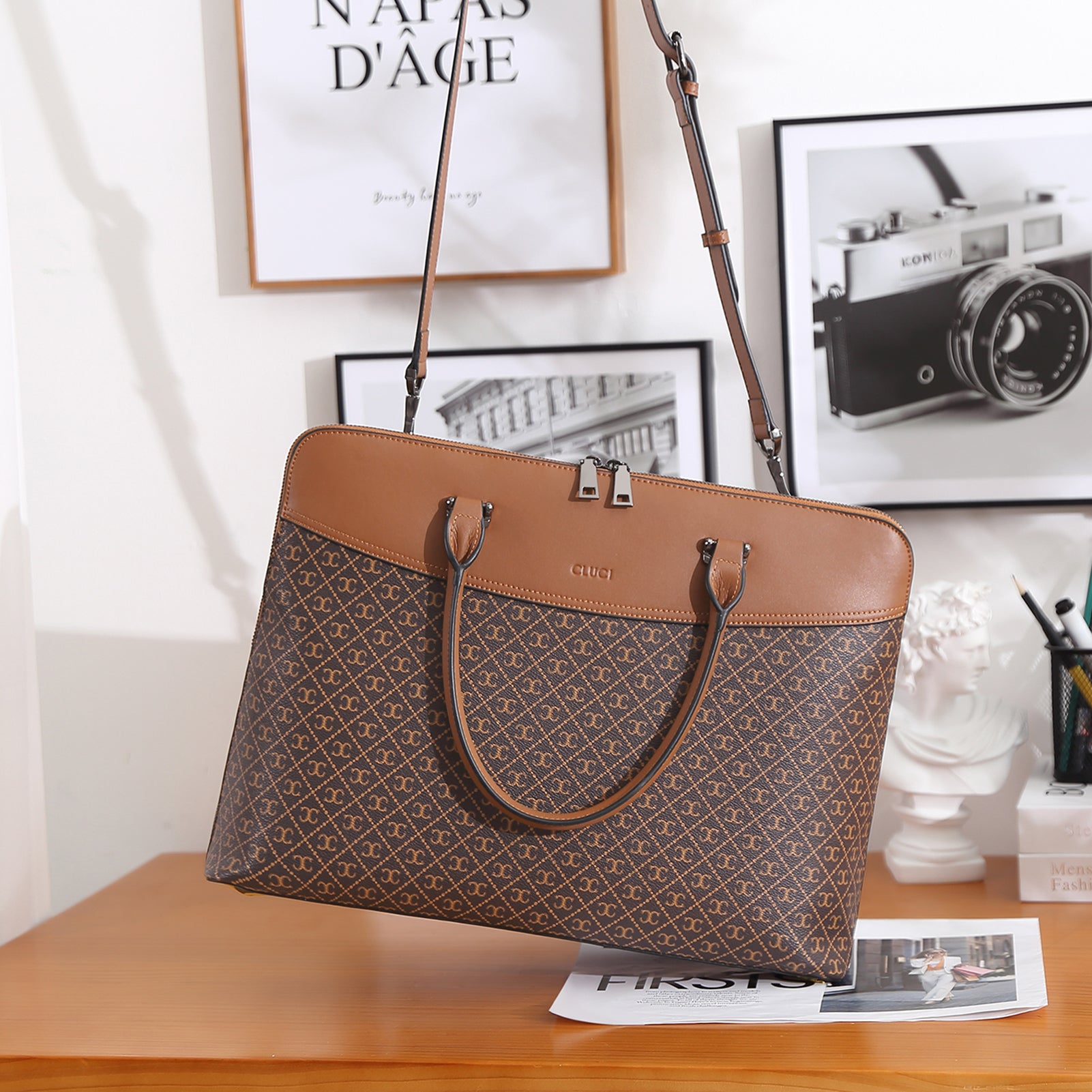 CLUCI Leather Briefcase for Women 15.6 Inch Laptop Business Vintage Slim Ladies Shoulder Bag
