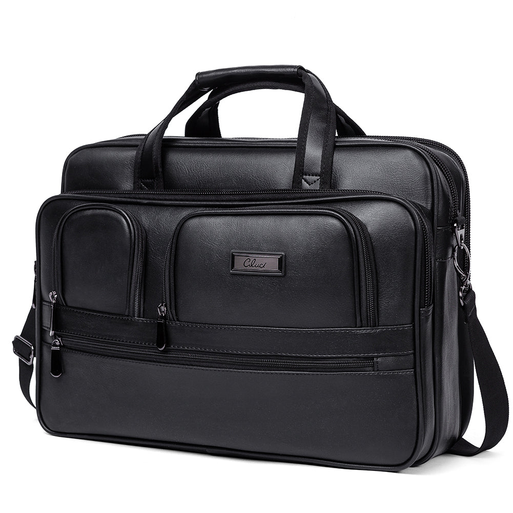 CLUCI Briefcases for Men Leather 15.6 inch Laptop Bag Large Capacity E