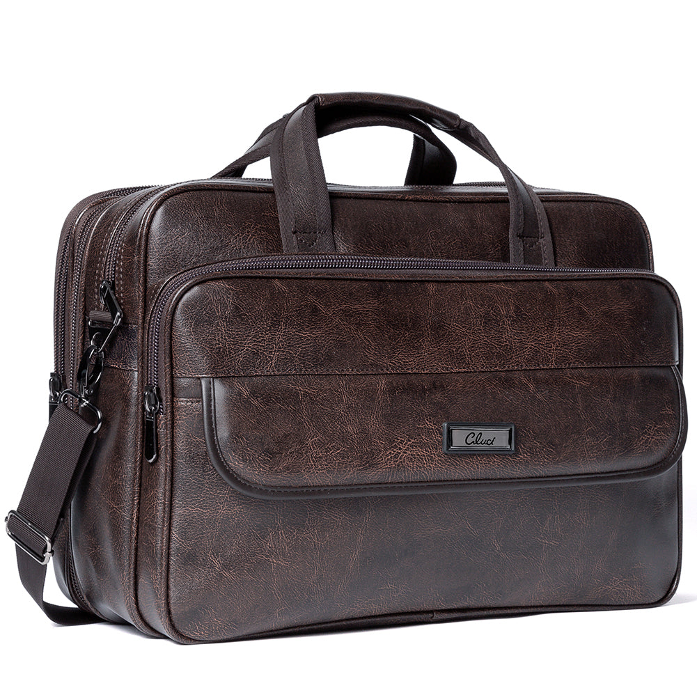 CLUCI Leather Briefcases for Men Expandable 15.6 Inch Laptop Bag Large  Business Vintage Travel Computer Shoulder Bag Brown