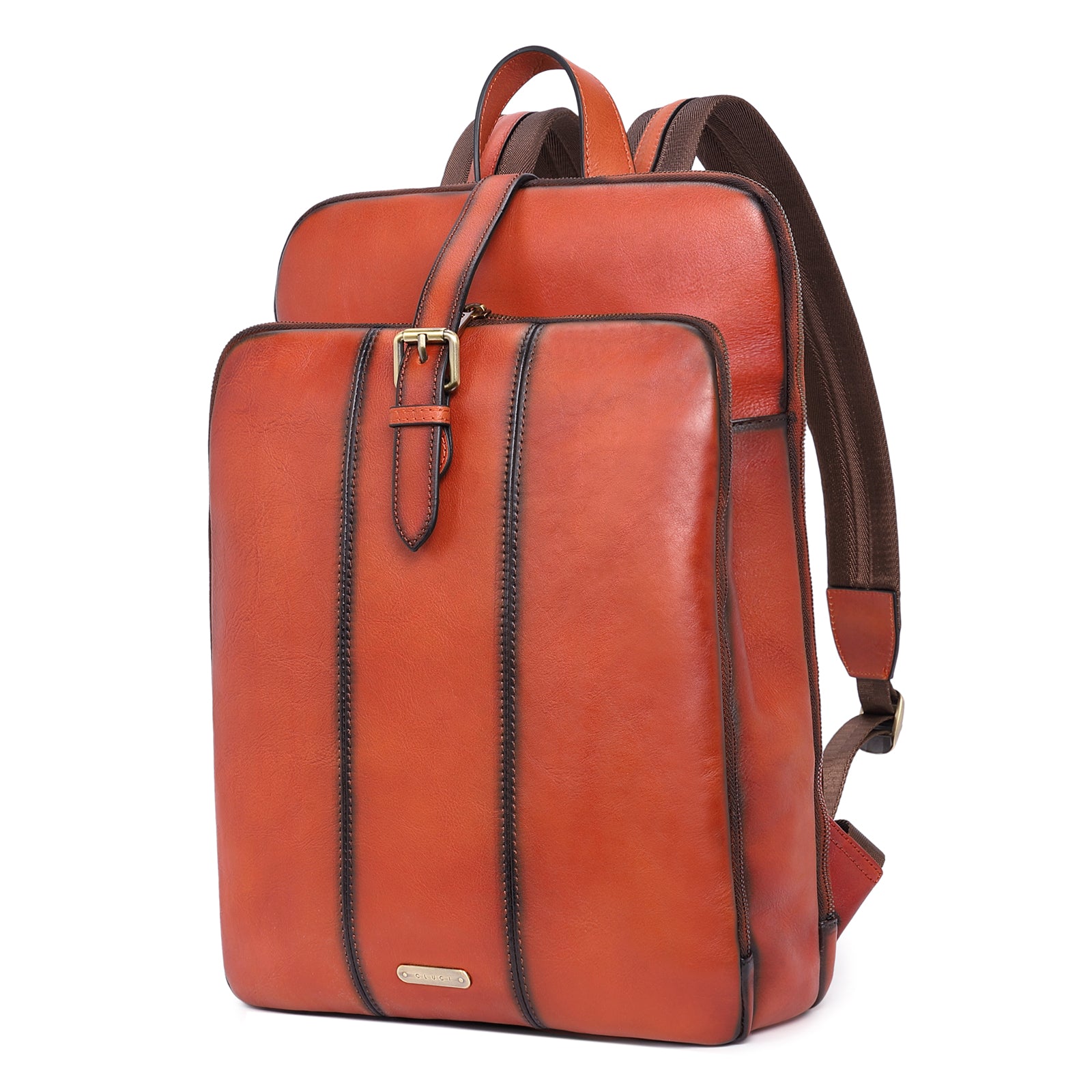 CLUCI Leather Laptop Backpack for Women Vegetable Tanned Full Grain Le