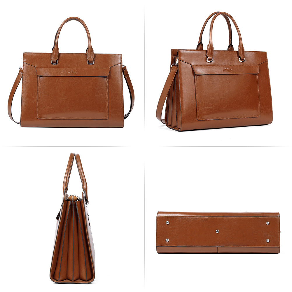 CLUCI Leather Briefcase for Women Vintage Laptop 15.6 Inch Slim Large Business Ladies Work Shoulder Bag