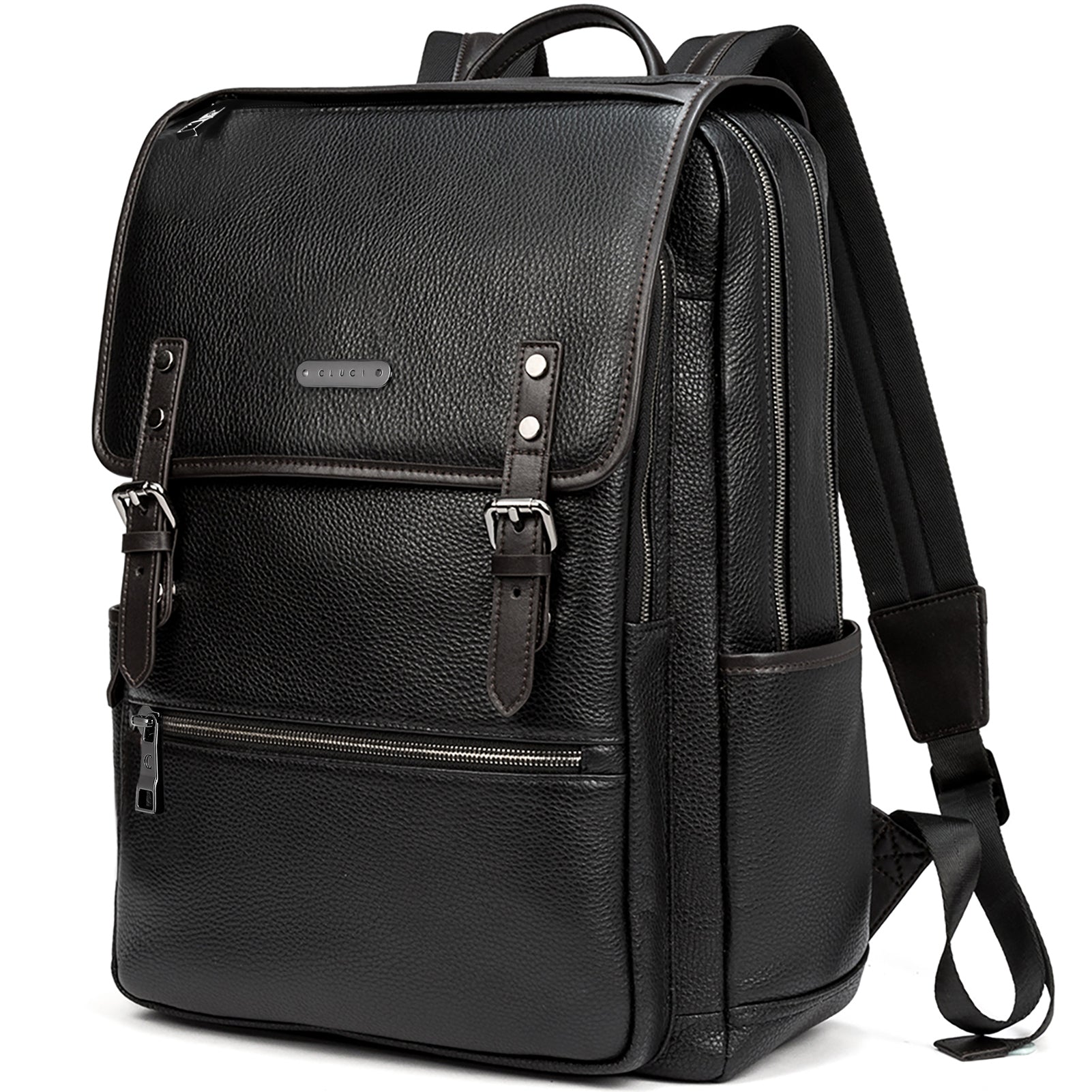 Black genuine shop leather backpack