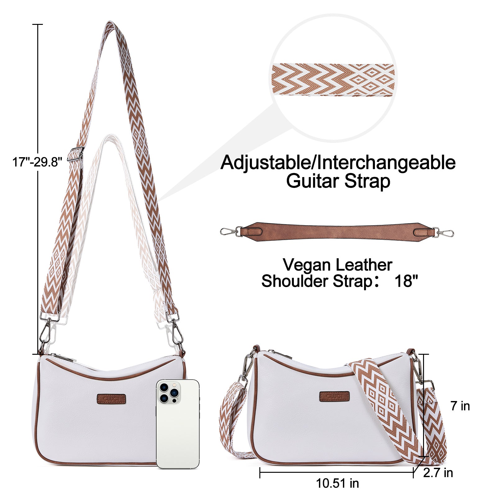 Small Crossbody Purses for Women Vegan Leather with 2 Wide Straps