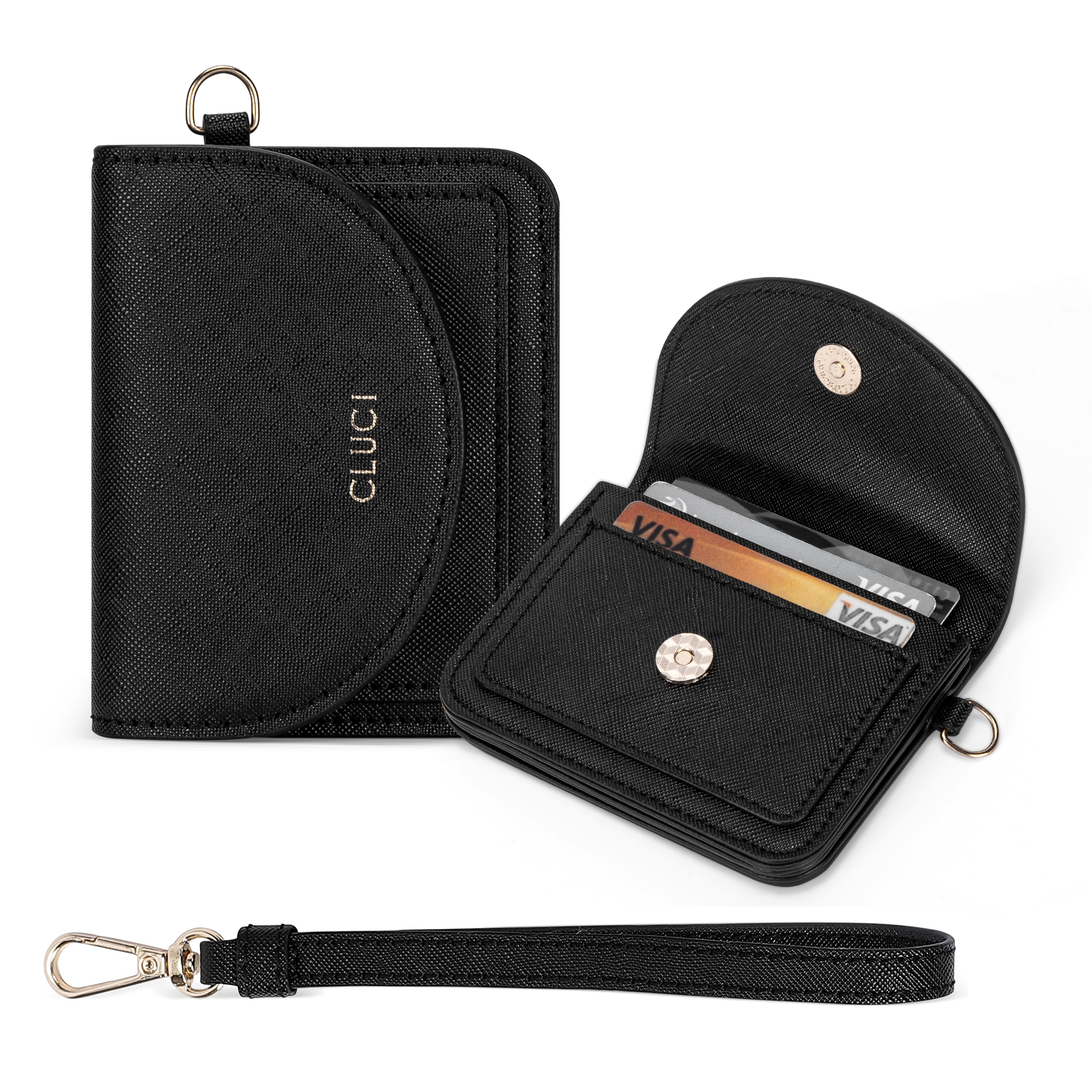 Small Leather Women Wallet | RFID Blocking Card Holder with Wrist Strap