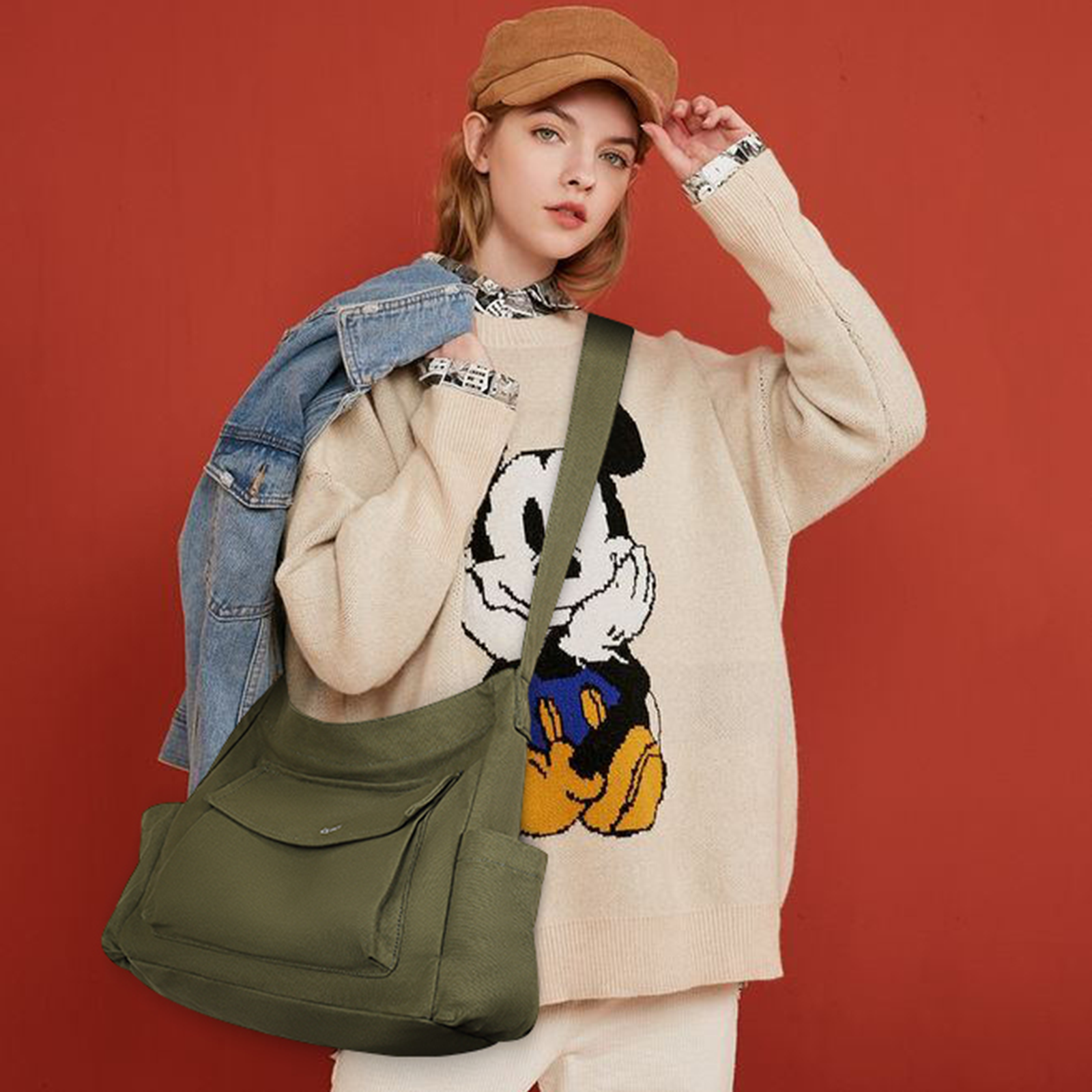 Canvas messenger bag women's on sale