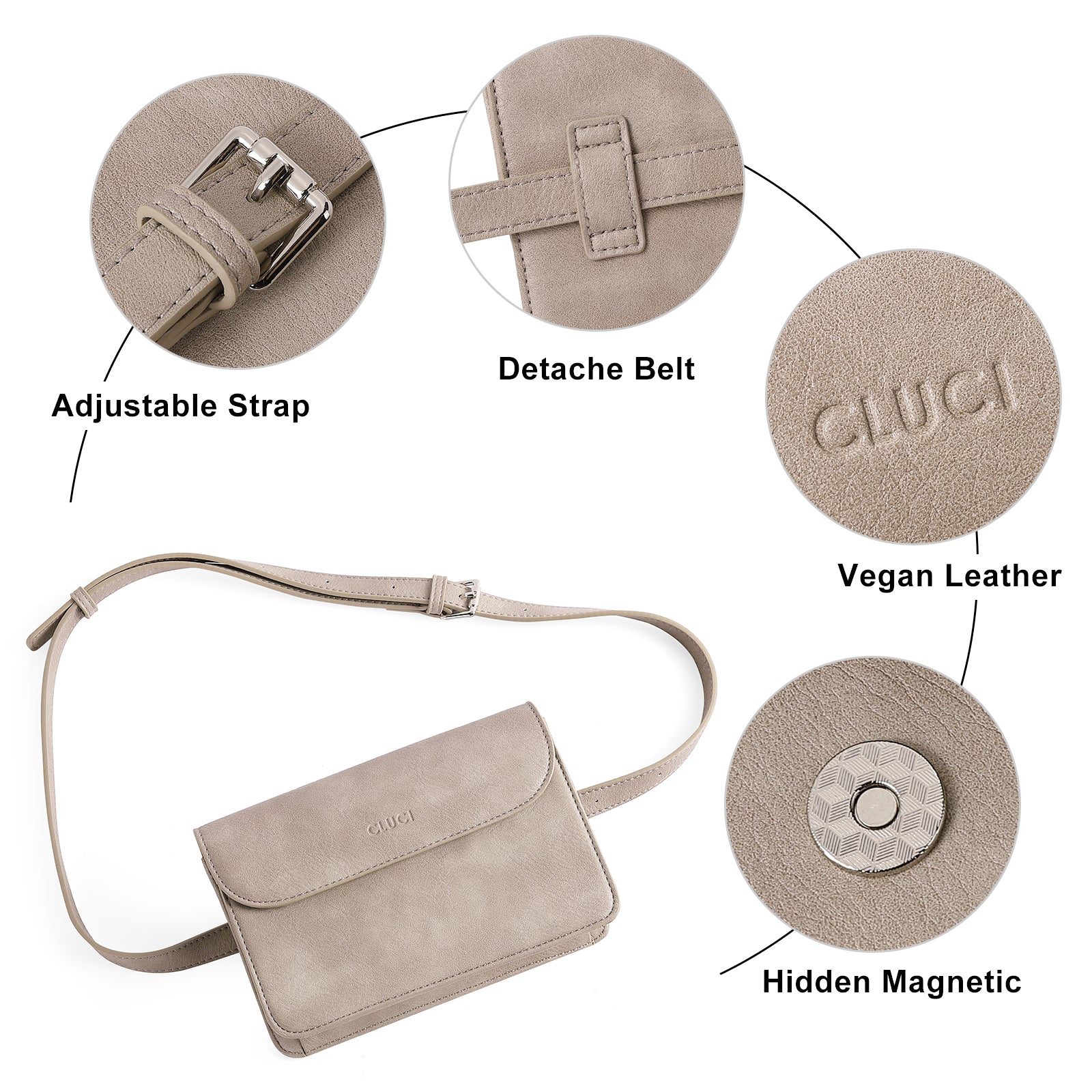 CLUCI Belt Bag for Women, Mini Everywhere Crossbody Waist Bag Adjustable  Strap, Vegan Leather Women's Fanny Pack