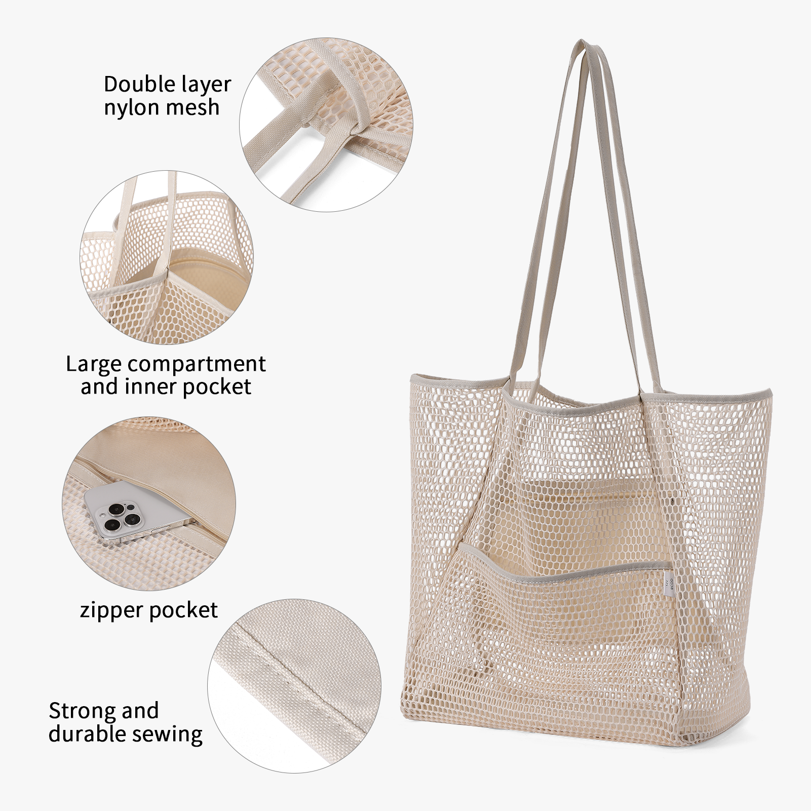 CLUCI Mesh Tote Bag Beach Tote Bag Essentials For Women Shoulder Handbags