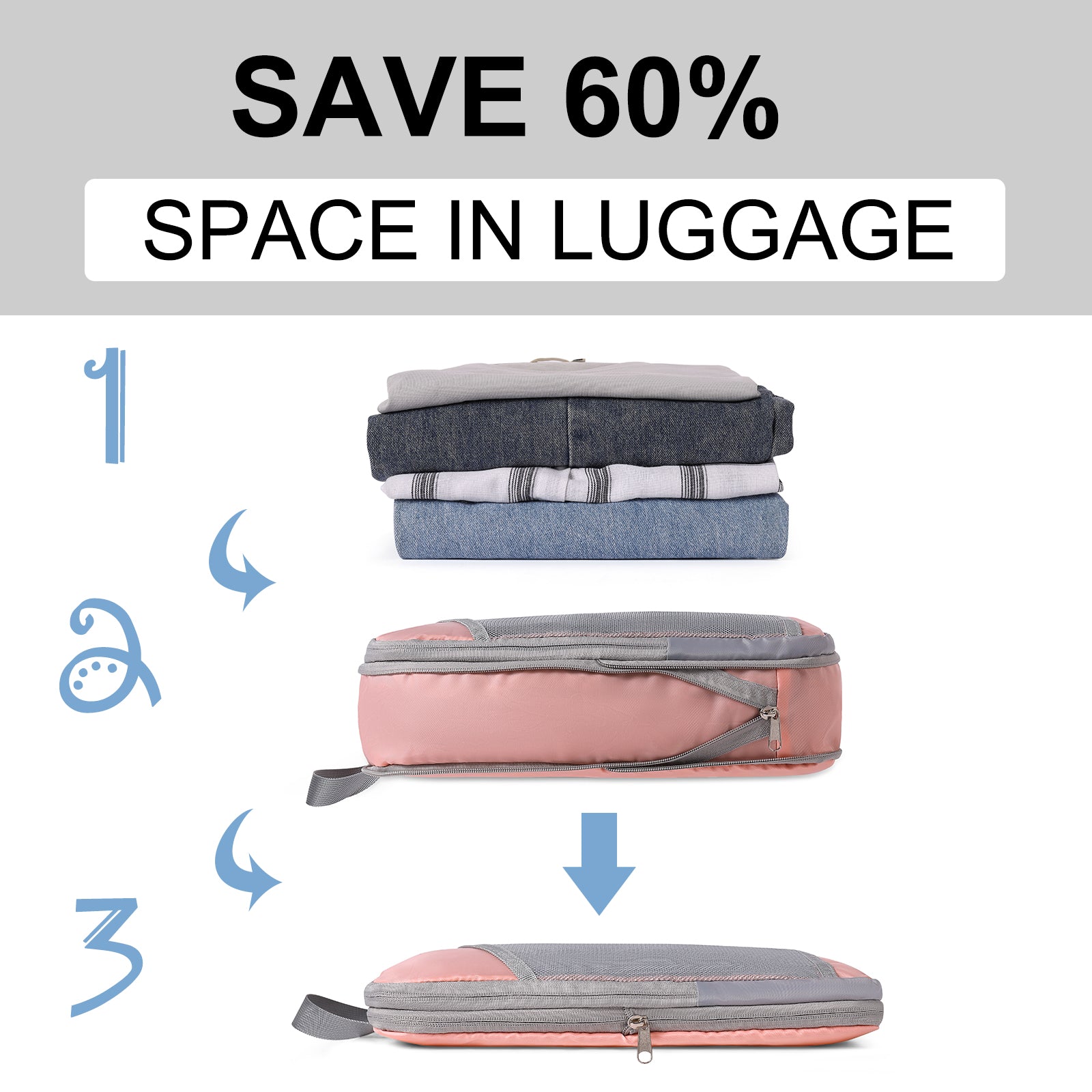 Compression Packing Cubes for Suitcase，CLUCI 4 Set Travel Essentials Organizer Bags for Luggage Travel Accessories