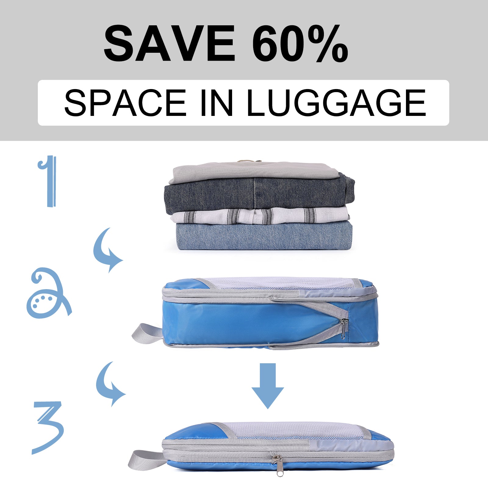 Compression Packing Cubes for Suitcase，CLUCI 4 Set Travel Essentials Organizer Bags for Luggage Travel Accessories