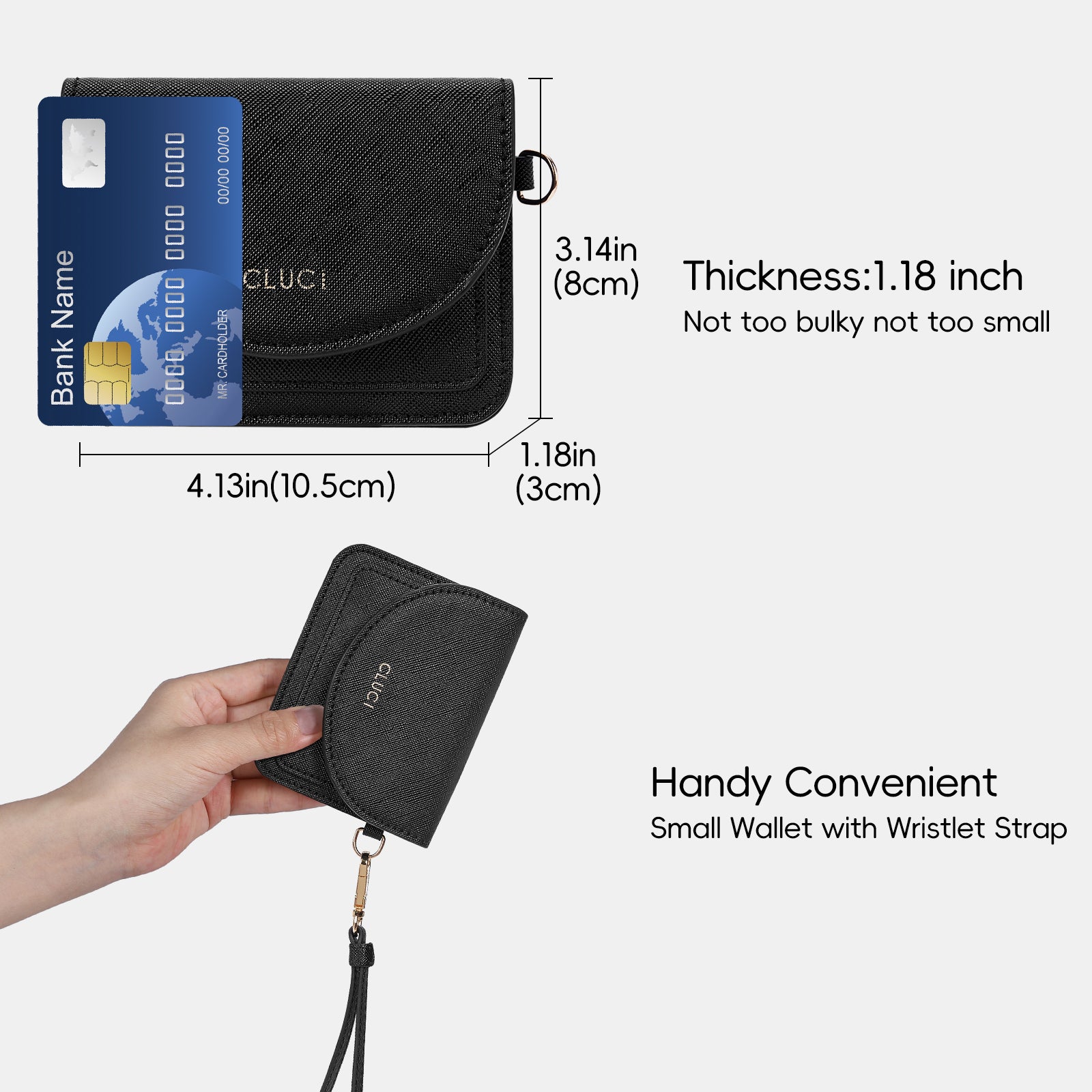 Small Leather Women Wallet | RFID Blocking Card Holder with Wrist Strap