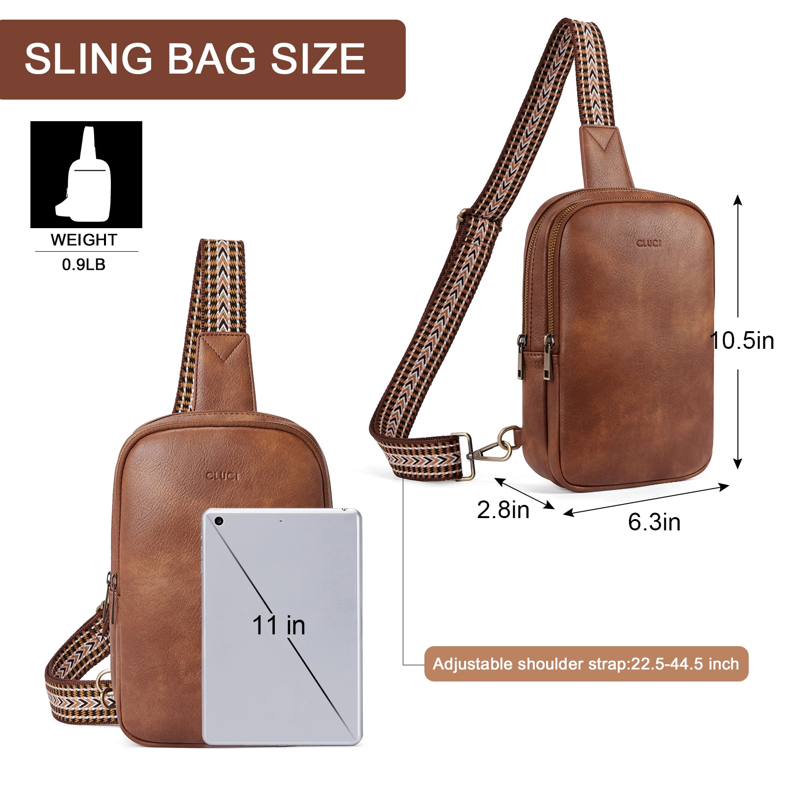 CLUCI Leather Large Sling Bag Crossbody Bag for Women Chest Bag for Travel