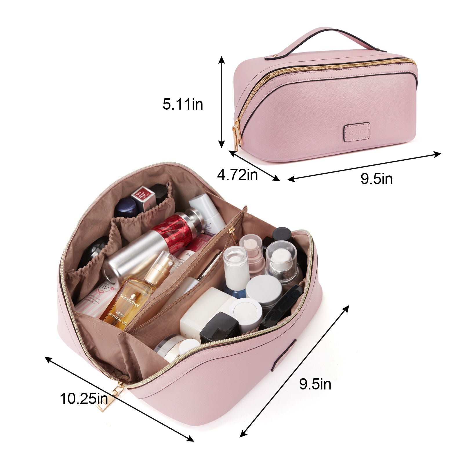 CLUCI Makeup Bag PU Leather Waterproof Large Capacity Cosmetic Bag Organizer Toiletry Bag with Handle and Divider Travel Bag