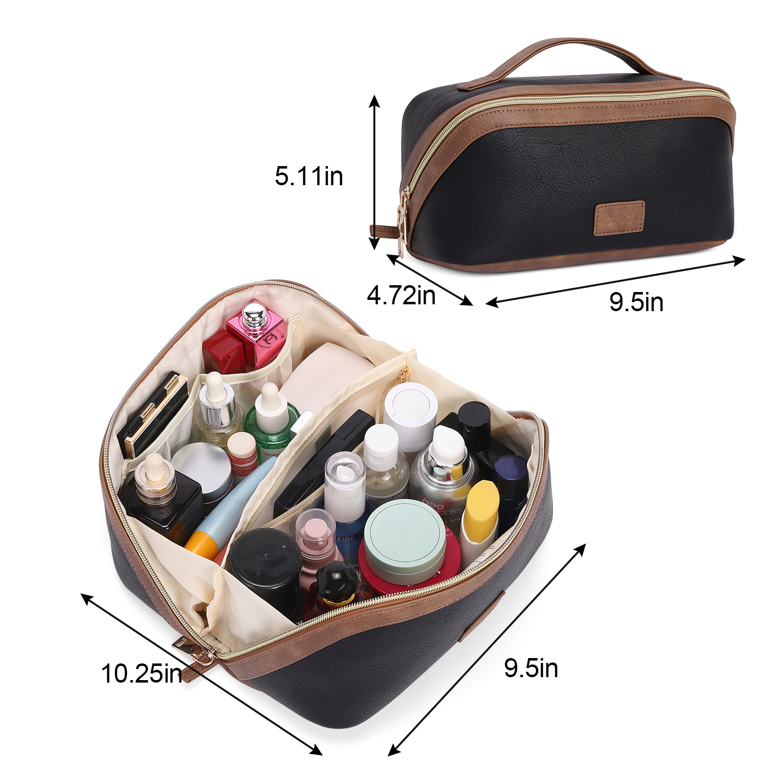 CLUCI Makeup Bag PU Leather Waterproof Large Capacity Cosmetic Bag Organizer Toiletry Bag with Handle and Divider Travel Bag