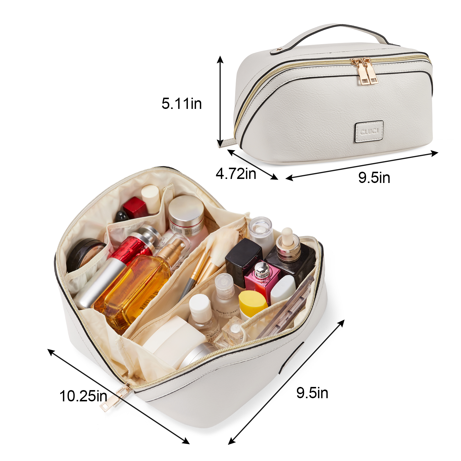 CLUCI Makeup Bag PU Leather Waterproof Large Capacity Cosmetic Bag Organizer Toiletry Bag with Handle and Divider Travel Bag