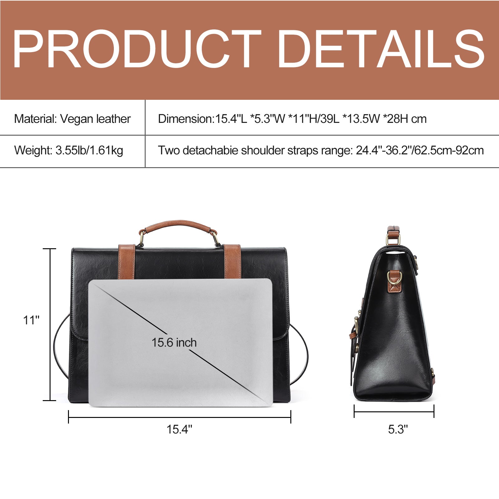 CLUCI Briefcase for Women 15.6 inch Vegan Leather laptop backpack Messenger Bag Large Computer Handbags for Work
