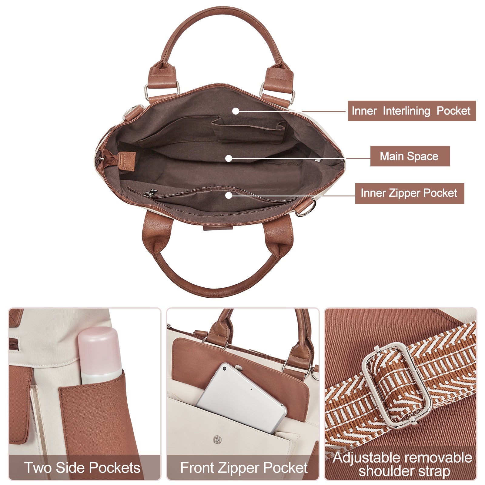 Tote Bags for Women Soft Canvas Multi-Pocket Shoulder Bag with Adjustable Strap