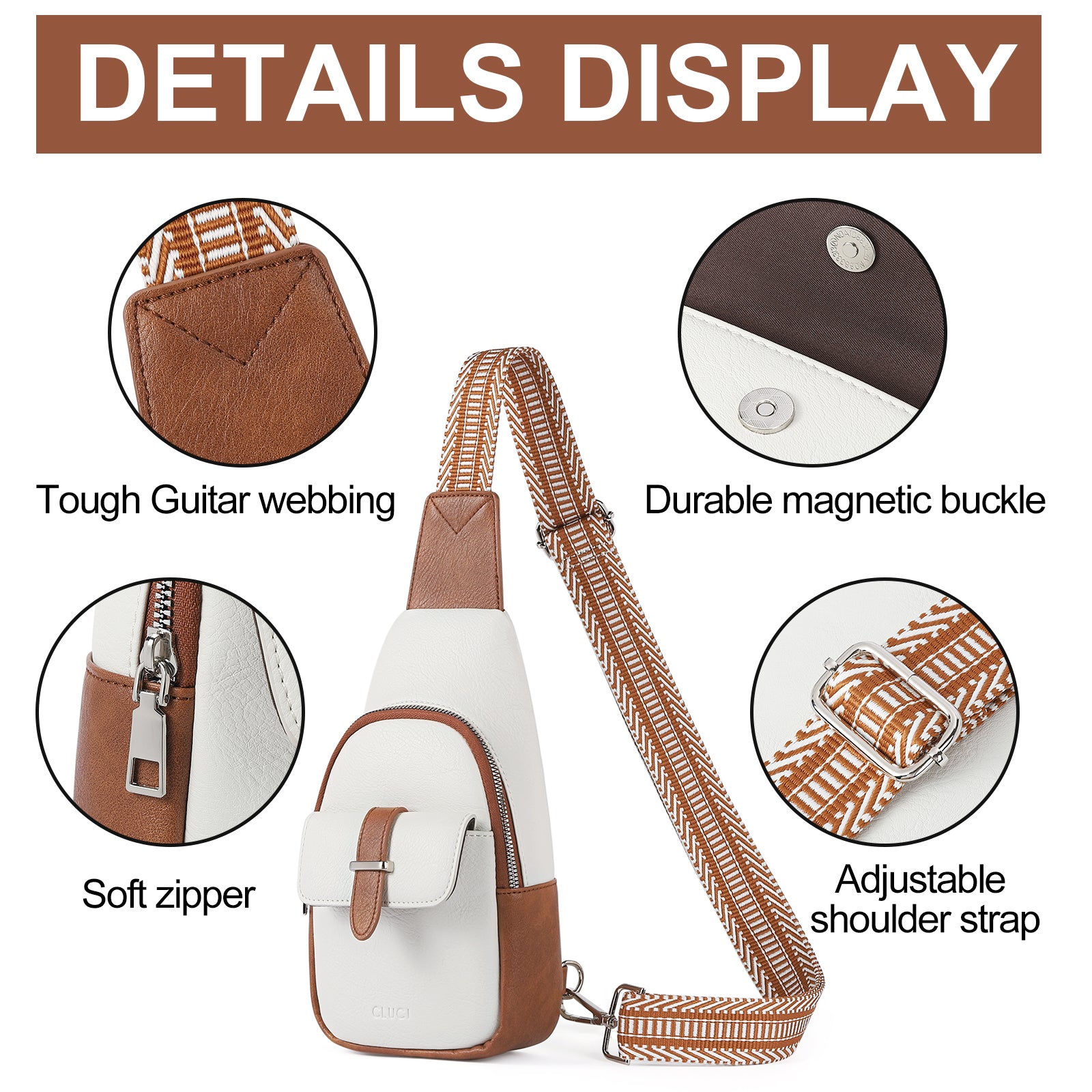 CLUCI Small Faux Leather Sling Bag  Fashion Waist Packs with Guitar Strap for Women