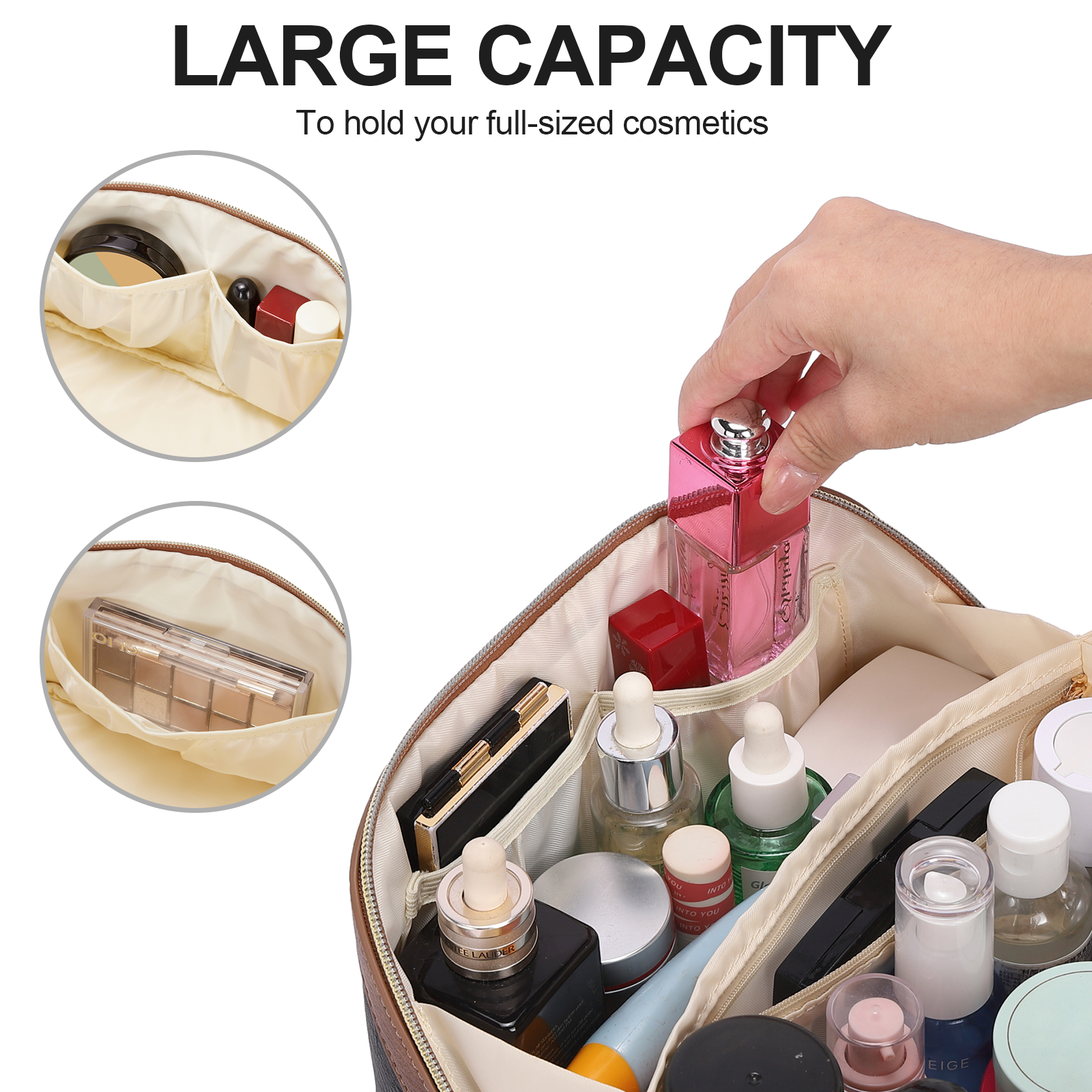 CLUCI Makeup Bag PU Leather Waterproof Large Capacity Cosmetic Bag Organizer Toiletry Bag with Handle and Divider Travel Bag