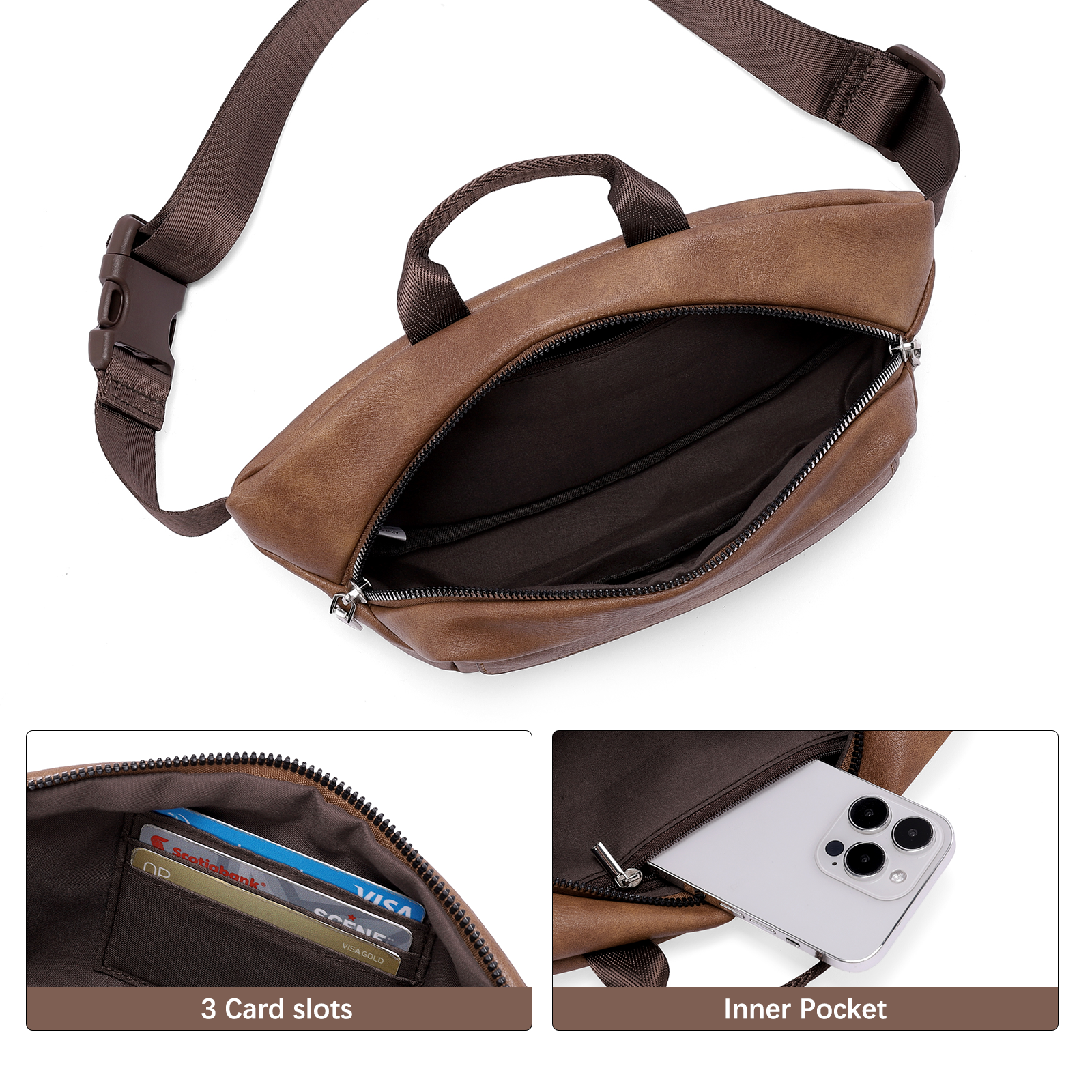 CLUCI Leather Belt Bag Fanny Pack Crossbody Bags for Women Trendy Waist Bag with Adjustable Strap