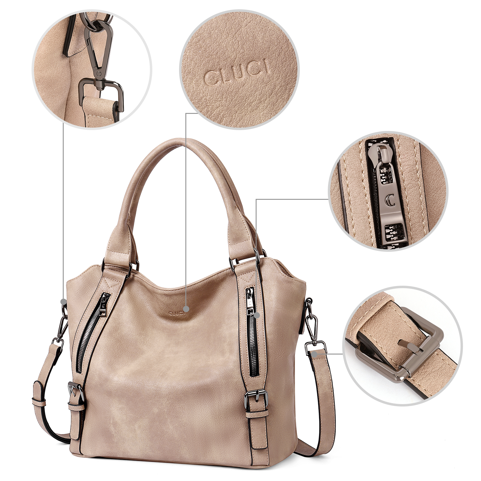 CLUCI Hobo Bags for Women Vegan Leather Handbags Large Tote Ladies Purse Shoulder Bag with Adjustable Shoulder Strap
