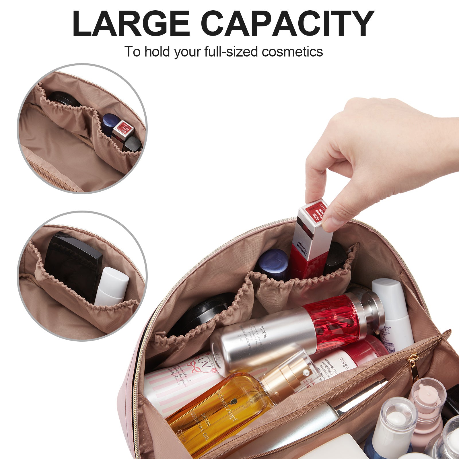 CLUCI Makeup Bag PU Leather Waterproof Large Capacity Cosmetic Bag Organizer Toiletry Bag with Handle and Divider Travel Bag