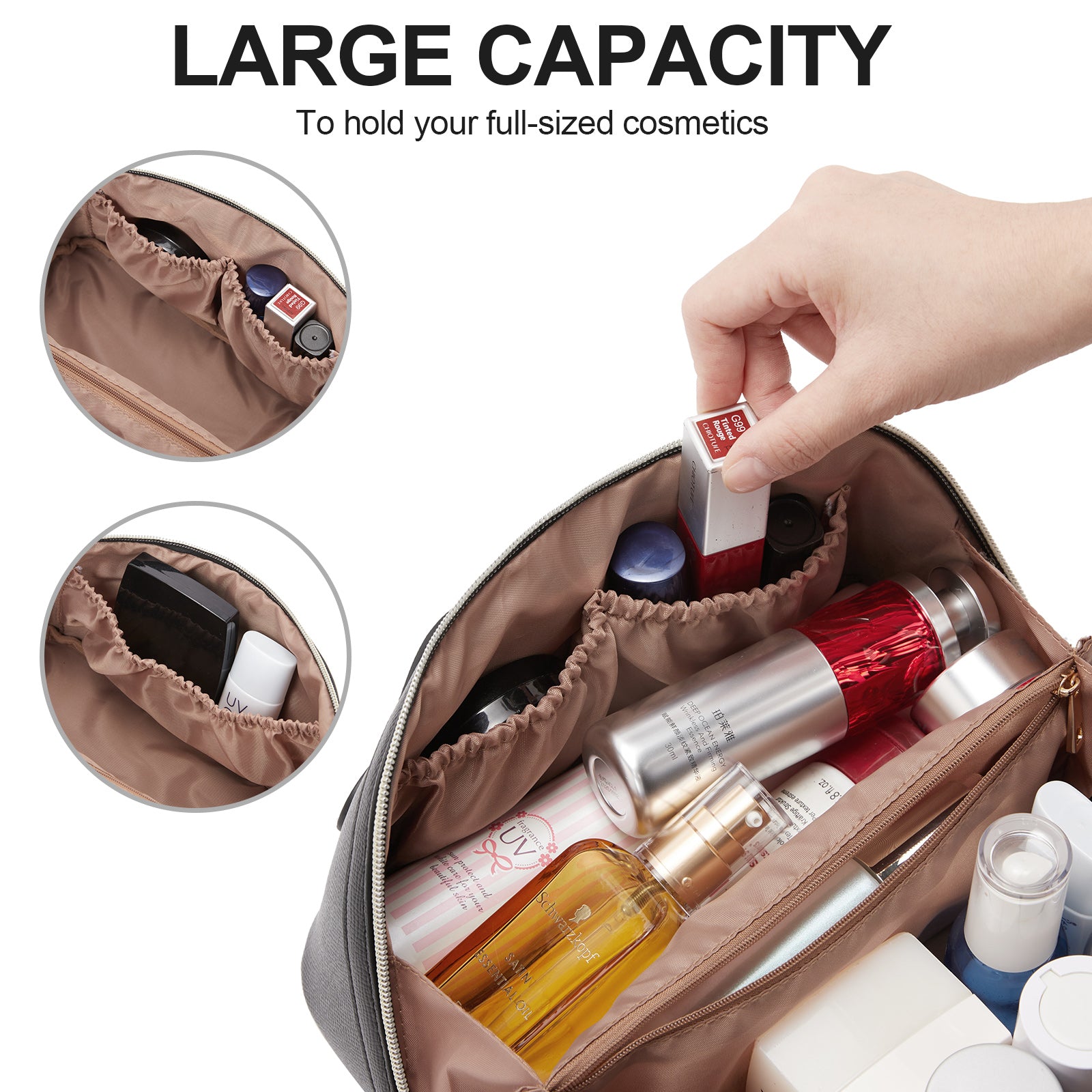 CLUCI Makeup Bag PU Leather Waterproof Large Capacity Cosmetic Bag Organizer Toiletry Bag with Handle and Divider Travel Bag