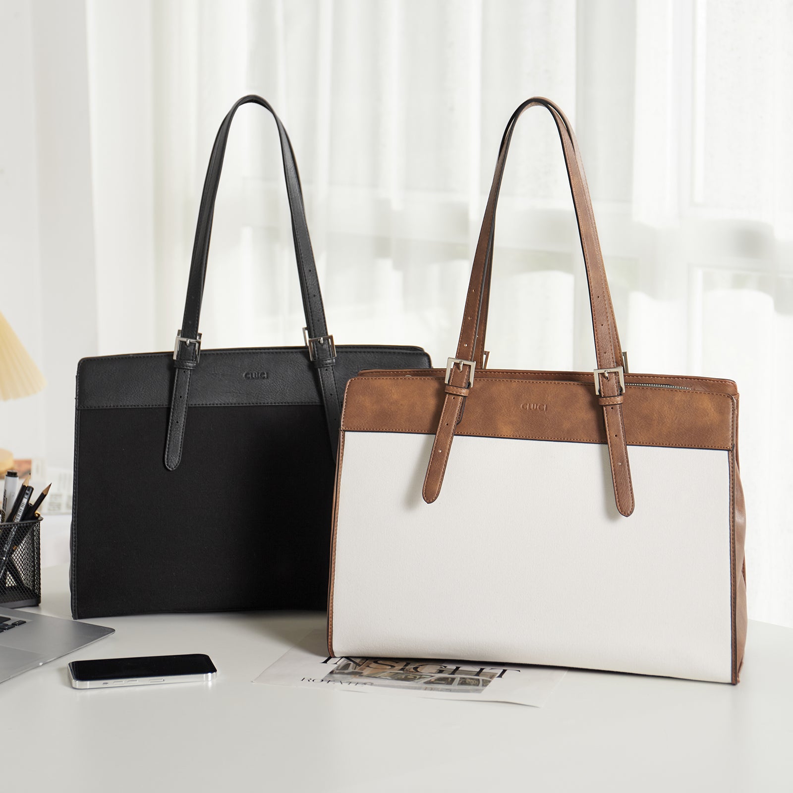 CLUCI Laptop Tote Bag for women 15.6 inch Canvas Work Handbag Large Women's briefcase Office Shoulder Bag
